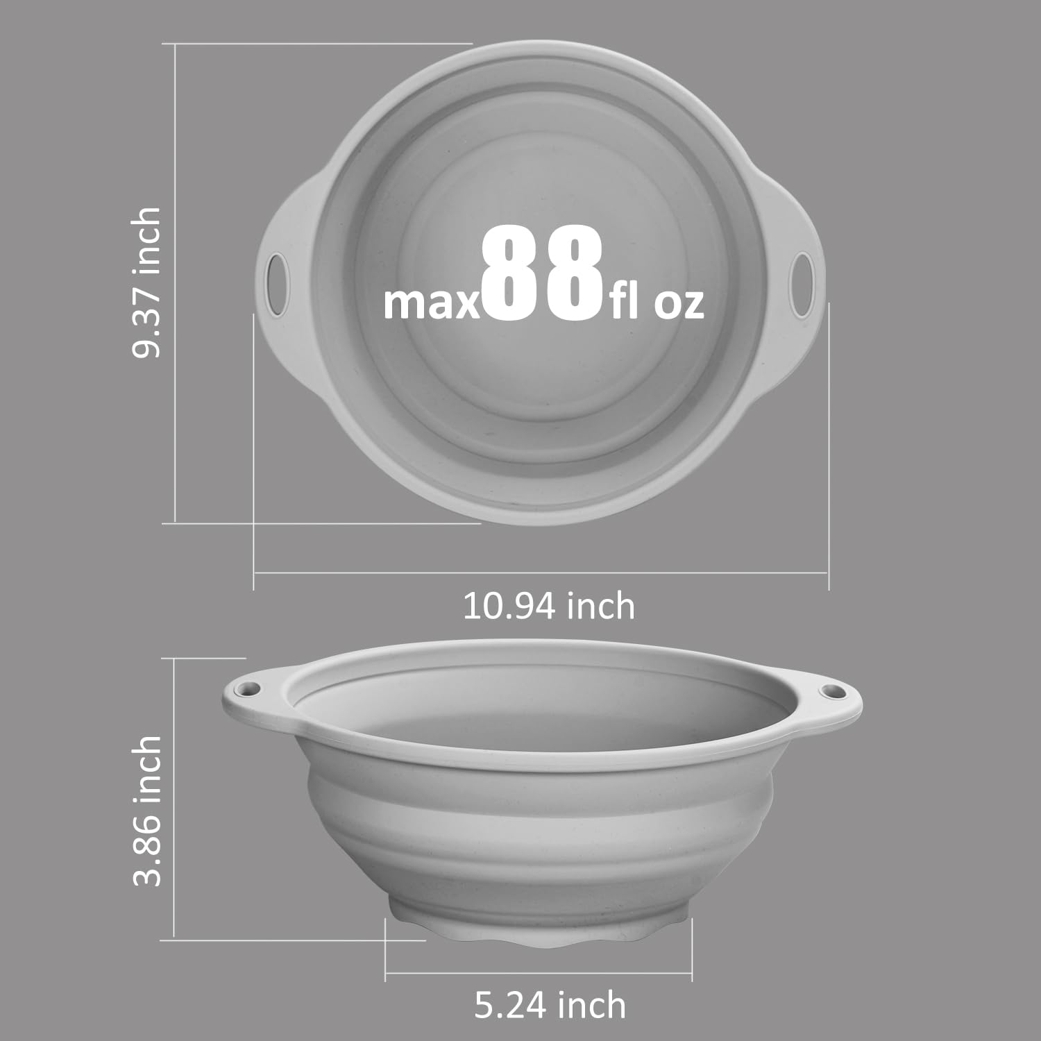 Collapsible 88oz Silicone Camping Bowl - Light Grey Large Salad Bowl for Outdoor Hiking, Picnics & Travel | Durable, Portable Dish for Camping, Backpacking & RV Trips