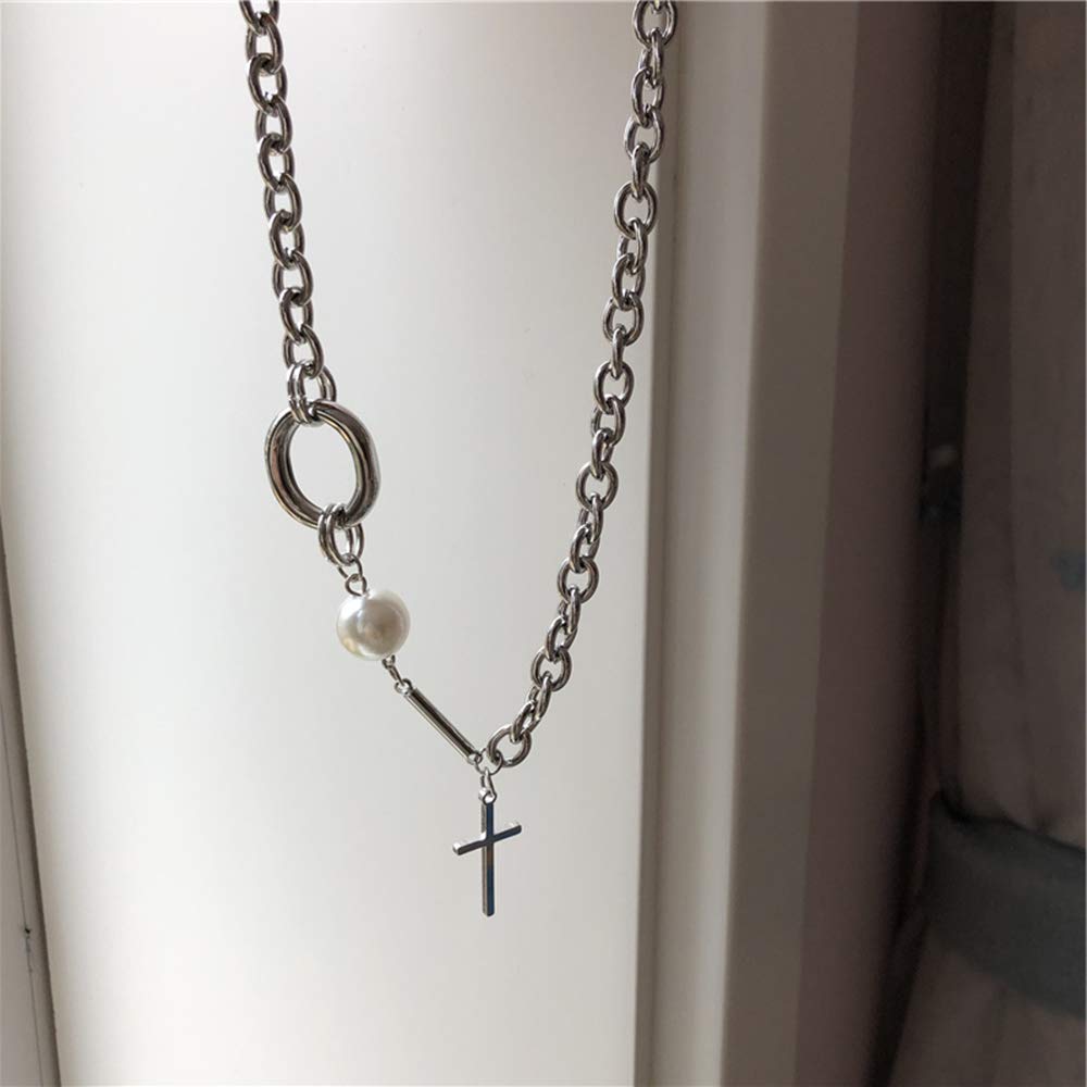 Dainty Punk Cross Pearls Stackable Layered Necklace - Silver Choker Necklace for Women & Girls | Minimalist Statement Jewelry | Perfect for Layering, Everyday Wear & Gift Giving