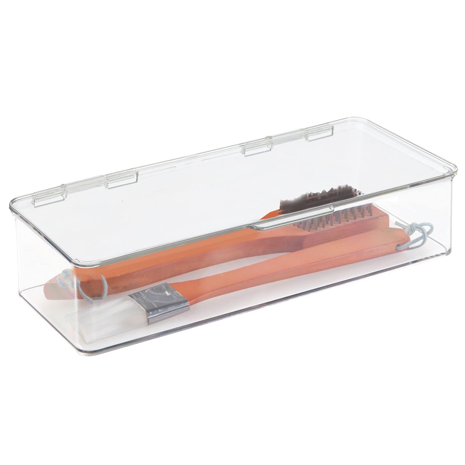 mDesign Clear Plastic Storage Box with Hinge Lid - Kitchen Pantry & Fridge Organizer for Food, Snacks & Utensils - Space Saving Solution