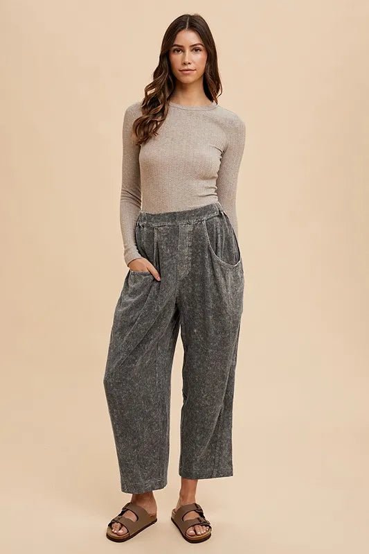 Annie Wear Women's Mineral Washed Stretch Elastic Waist Pants - Comfortable Casual Trousers for Work, Travel & Everyday Wear