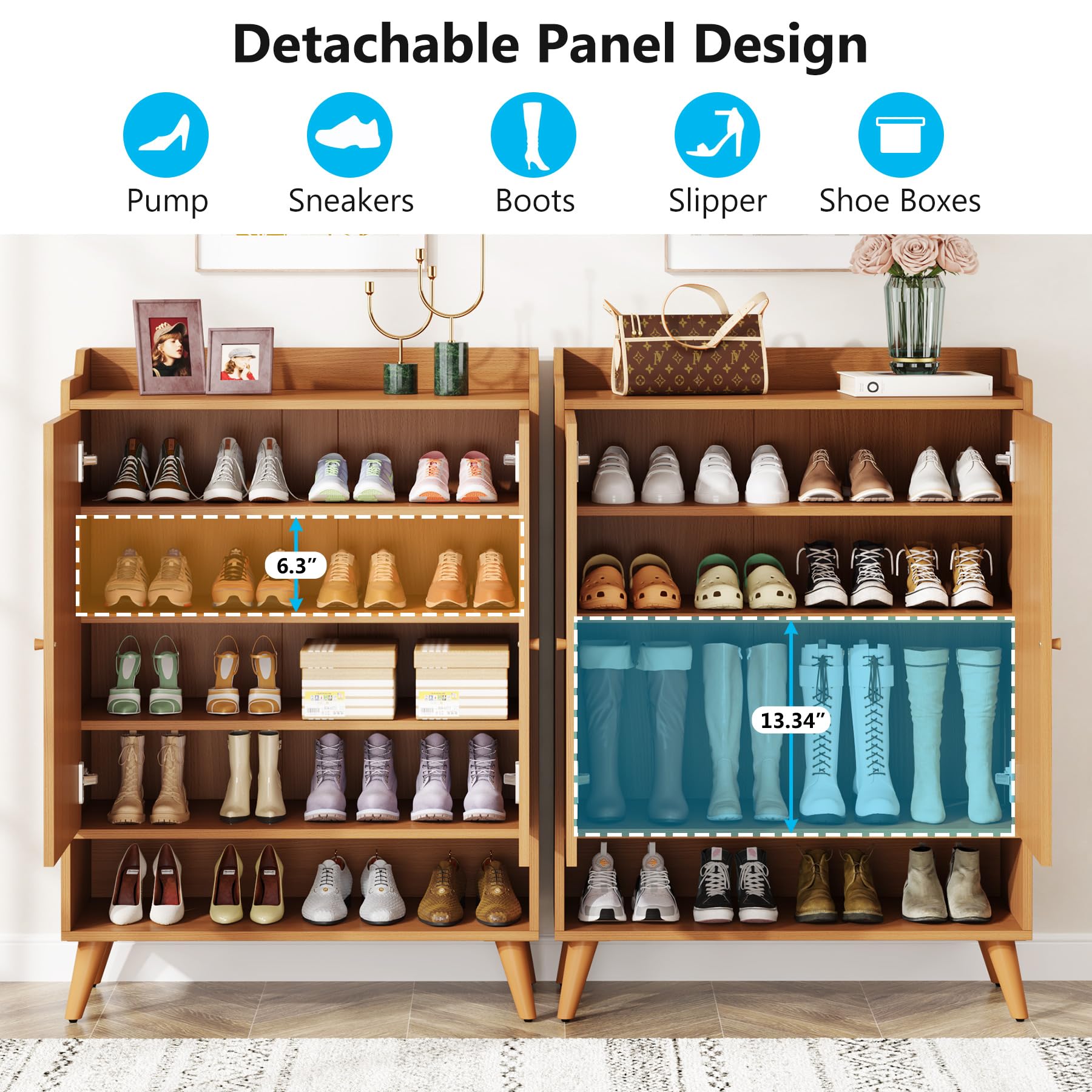 Tribesigns 5-Tier Wooden Shoe Storage Cabinet with Adjustable Shelves & Doors - Narrow Shoe Organizer for Entryway, Hallway, Closet - Perfect for Small Spaces & Home Organization