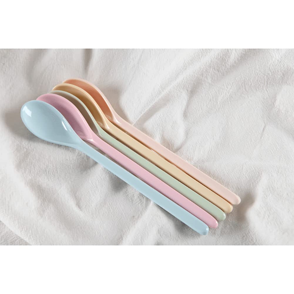 5-Piece Long Handle Melamine Spoons - Colorful Coffee & Cocktail Stirring Spoons, Yogurt Mixing Teaspoons for Ice Cream, Milk, and Beverages - Perfect for Home, Cafe, and Party Use