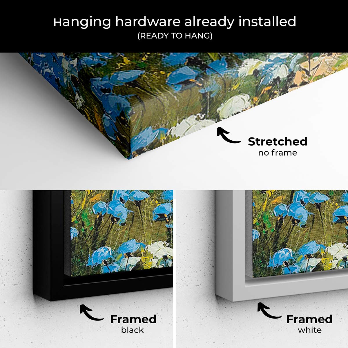 Blue Flowers Field Wall Art Canvas Print - 8860 - Modern Home Decor for Living Room, Bedroom & Office