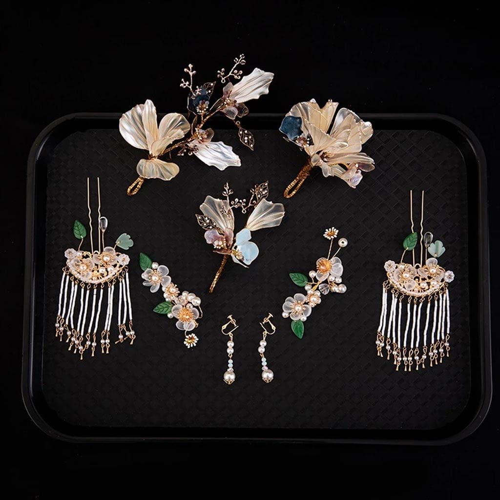 SLSFJLKJ Classic Flower Ancient Chinese Tiara - Vintage Bridal Headdress & Hair Accessories Set for Wedding, Cosplay, and Traditional Costume Events