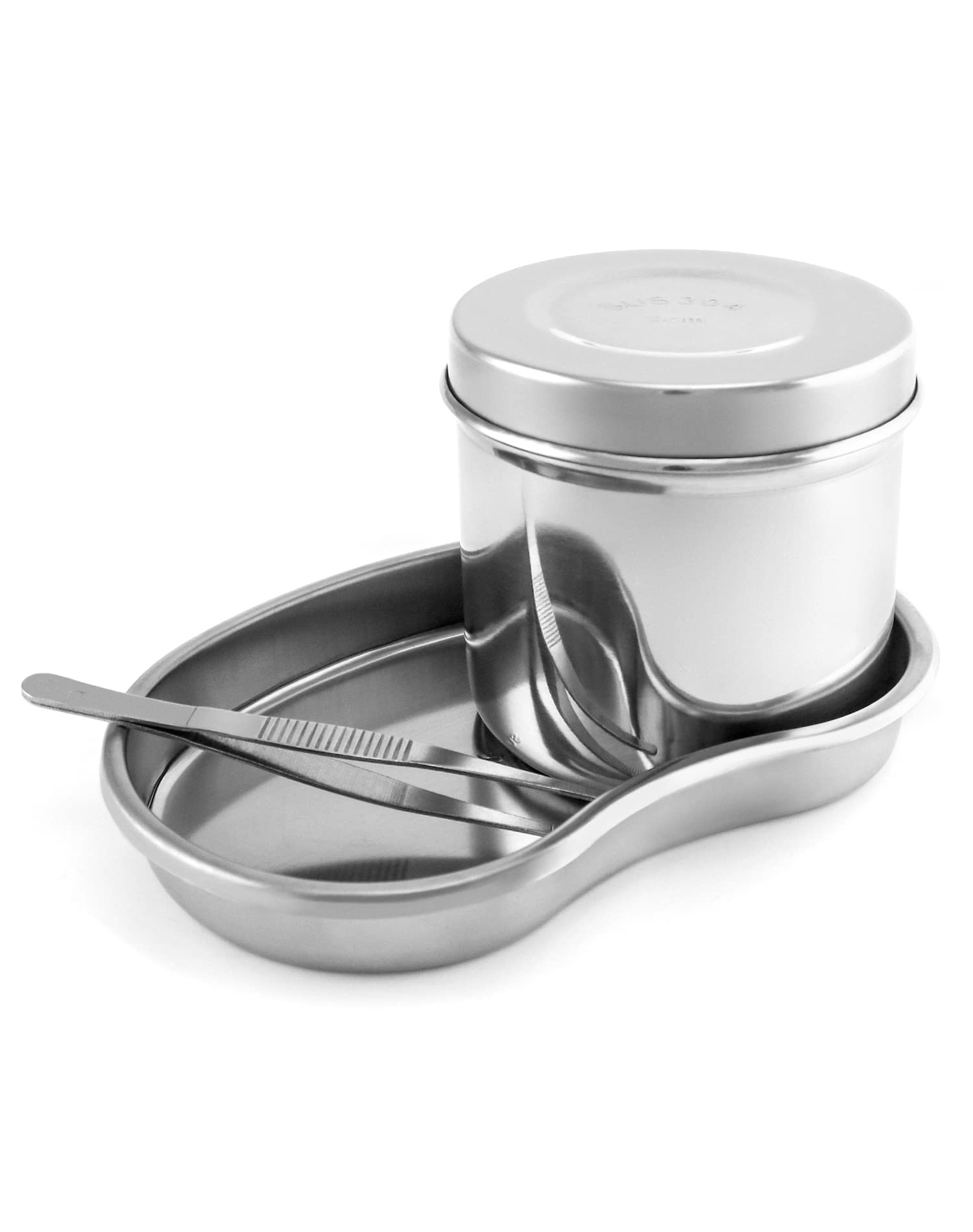 QWORK Stainless Steel Medical Tray with Sterilizing Jar & Tweezer - Surgical Instrument Tray for Dentist, Tattoo, Piercing & First Aid Kit Organization - Perfect for Clinics, Hospitals & Home Medical Care