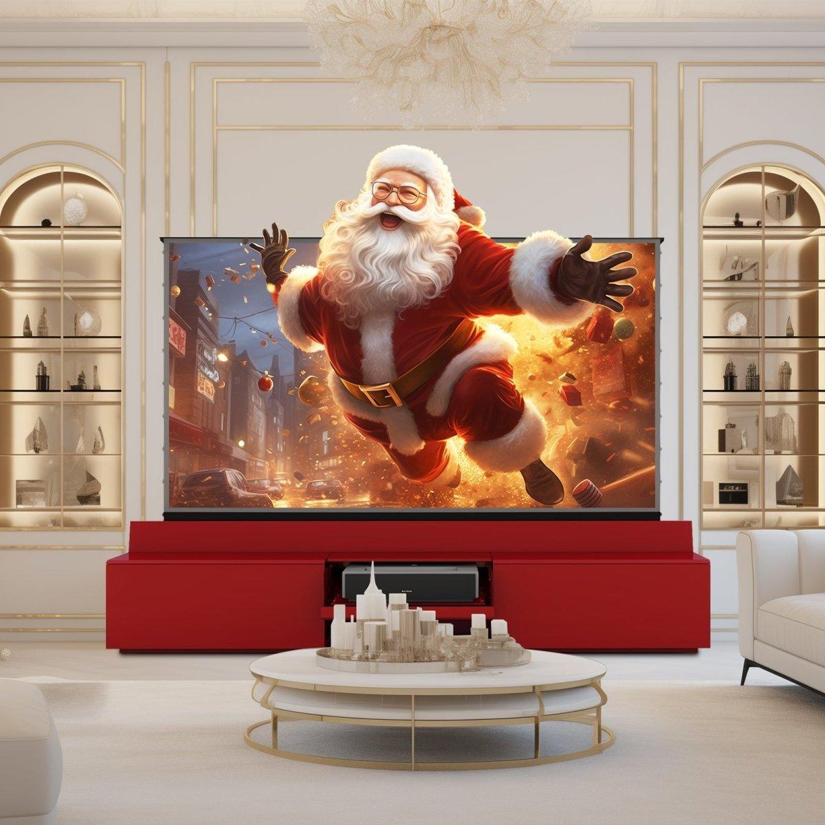 VIVIDSTORM Ultra HD Laser Projector Bundle with Motorized Screen & Hidden TV Cabinet - 4K Home Theater System for Living Room & Movie Nights