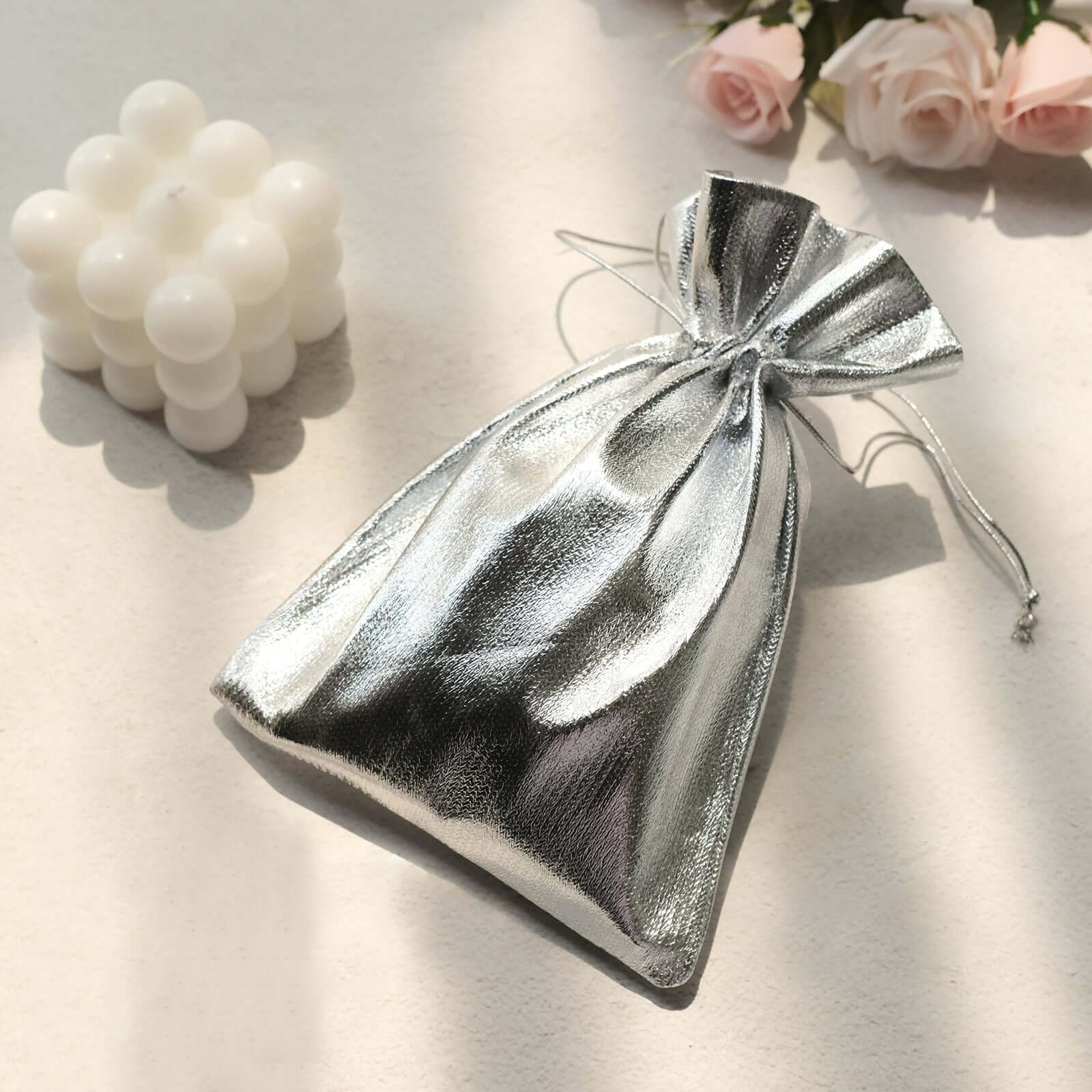 Efavormart 10 Pack Metallic Silver Lame Polyester 5