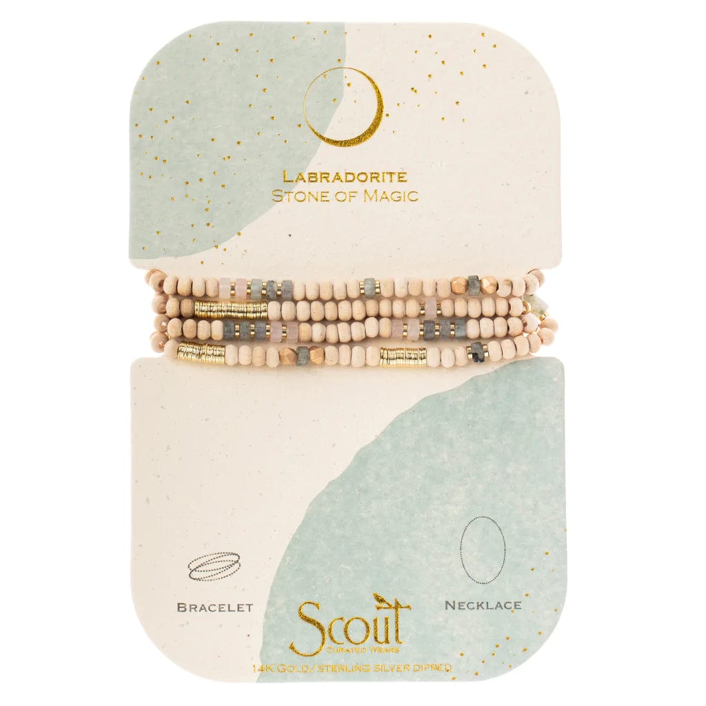 Natural Labradorite & Gold Wood Wrap Bracelet – Handmade Boho Jewelry for Women, Men – Perfect for Yoga, Meditation & Spiritual Healing