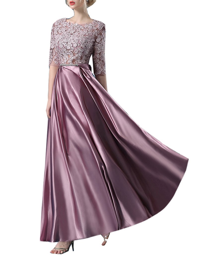 Emanni Women's Elegant Long Sleeve Applique Formal Evening Gown - Light Plum Size 10 | Perfect for Prom, Wedding Guest & Black Tie Events