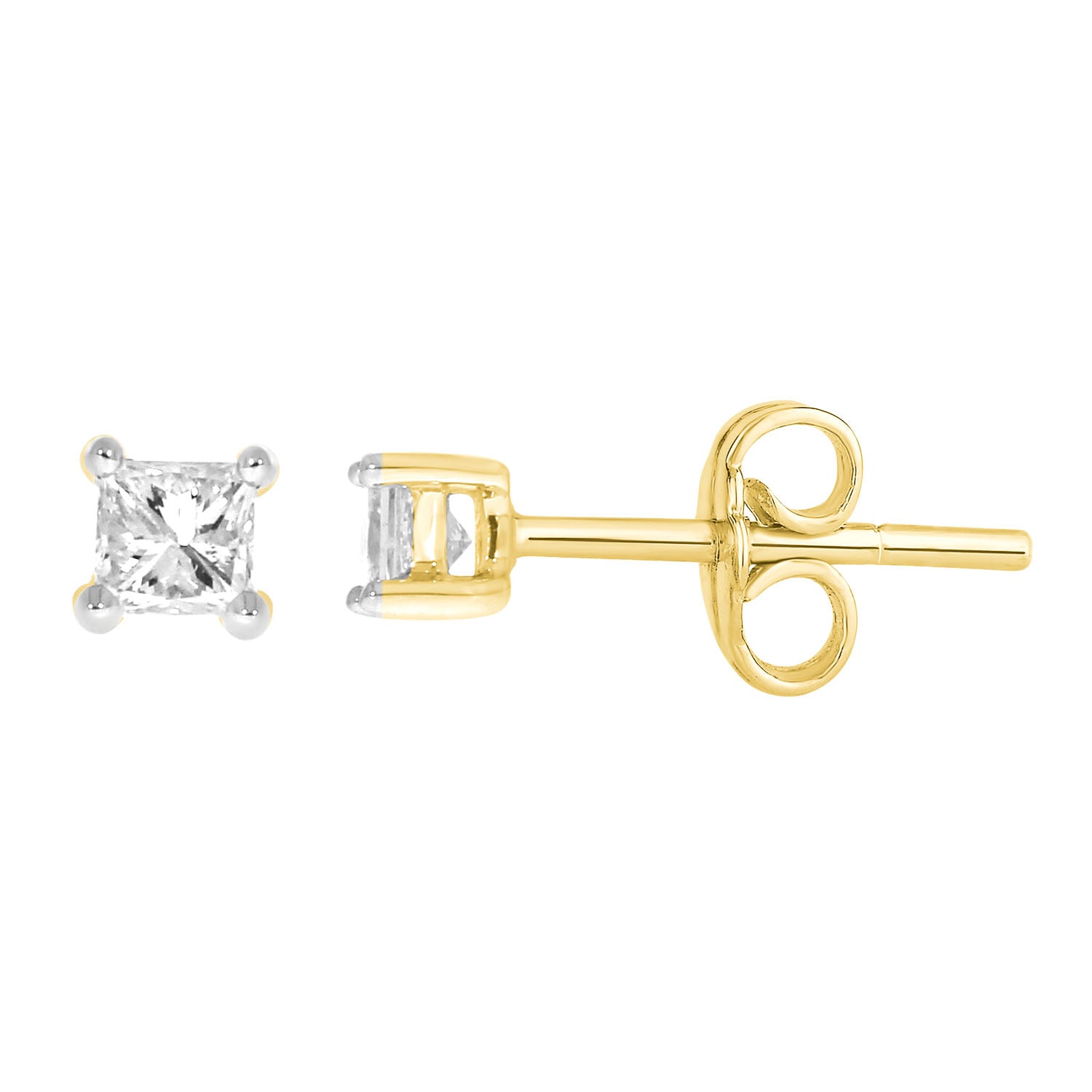9ct Yellow Gold 0.15 Carat Princess Cut Diamond Stud Earrings for Women - Perfect for Weddings, Anniversaries & Special Occasions
