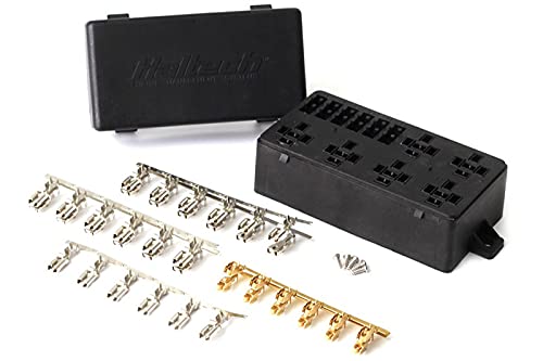 Haltech 6 Circuit Fuse Box with Lid and Pins - Waterproof Automotive Fuse Block for Car, Truck, Boat & Marine Electrical Systems