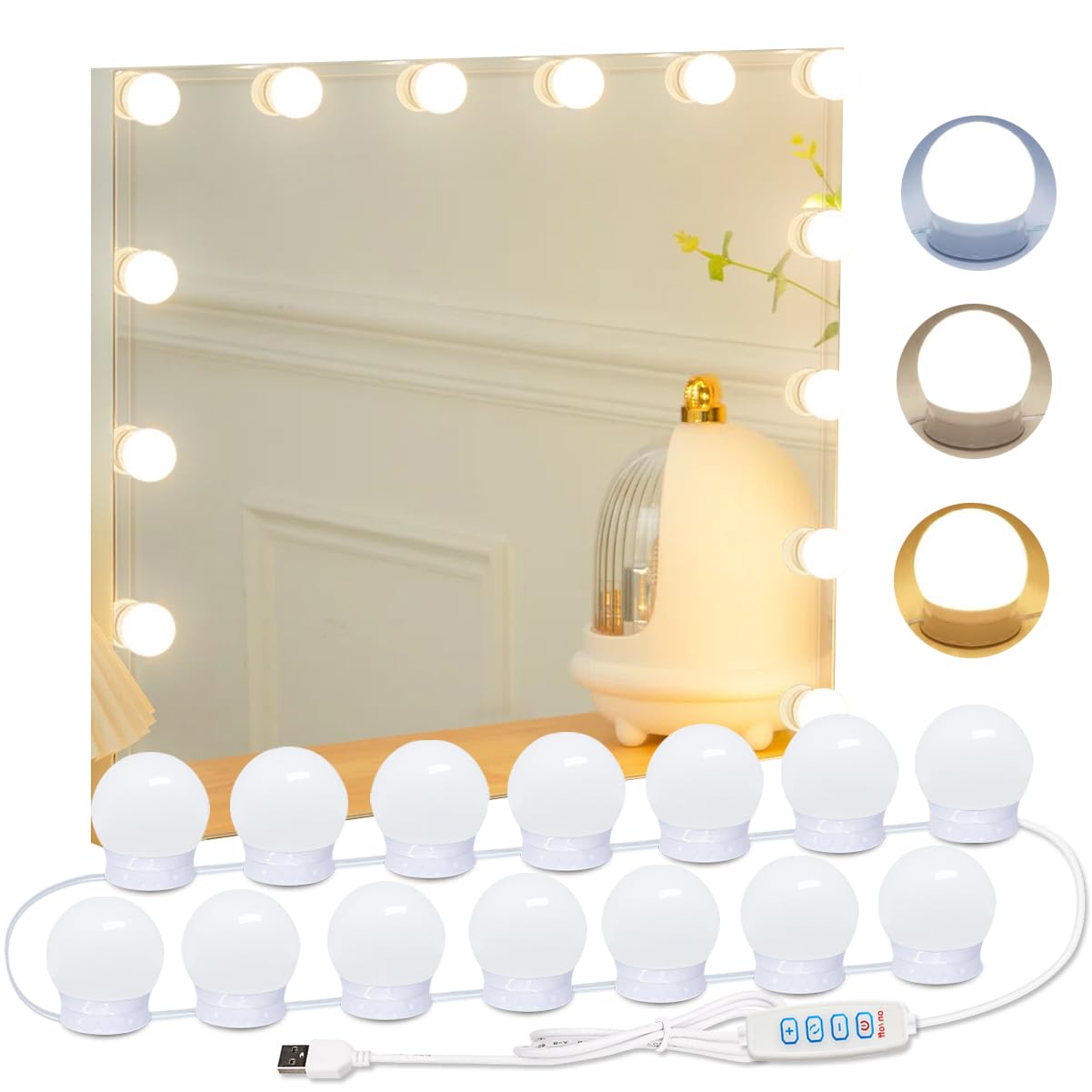 LED Vanity Mirror Lights - 14 Dimmable Bulbs with Adjustable Color Temperature & Brightness for Makeup, Dressing Room & Bathroom Lighting (Mirror Not Included) | Perfect for Home Salon, Bridal Makeup & Vanity Table Setup