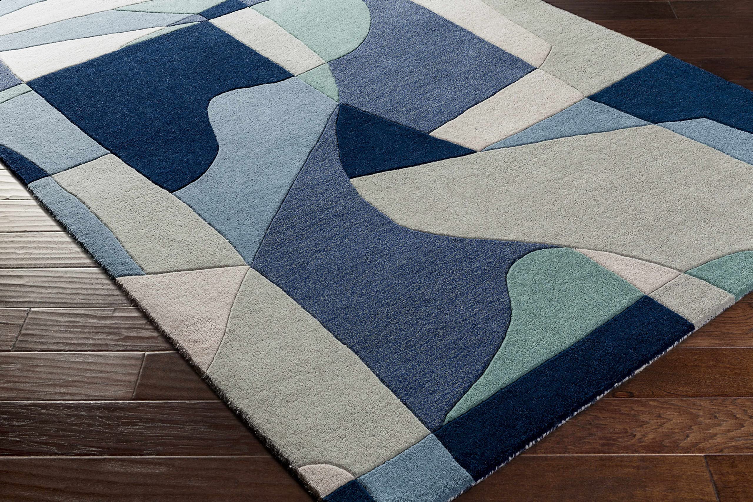 Hauteloom Crawfordsville Wool Area Rug 9' x 12' - Modern Blue & Green Handwoven Rug for Living Room, Bedroom - Soft & Durable Home Decor - Perfect for Cozy Spaces & High-Traffic Areas