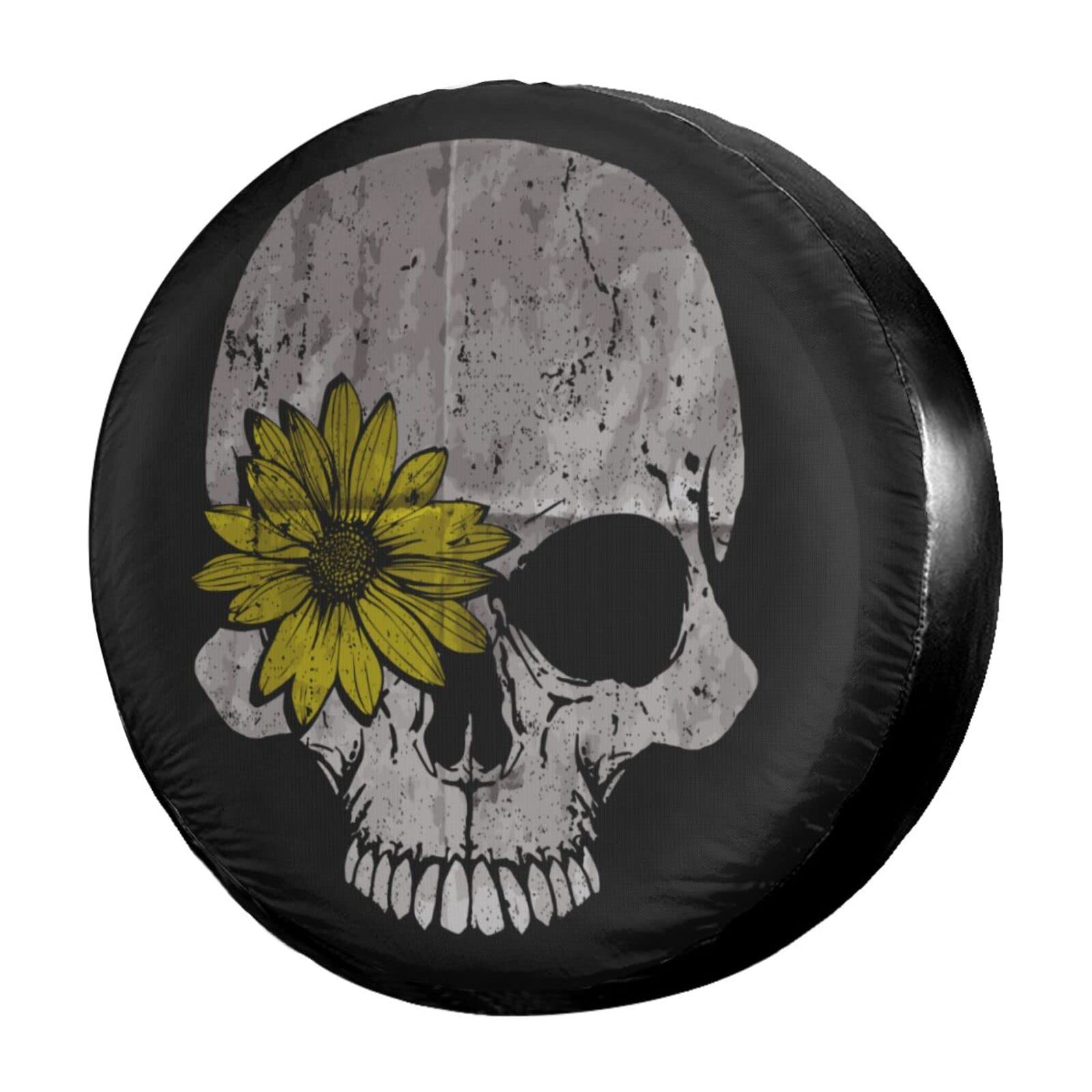 Cool Skull Flower Spare Tire Cover - Waterproof & Dust-Proof Wheel Protector for Jeep, Trailer, RV, SUV (14 Inch) | Durable Outdoor Accessory for Camping & Road Trips