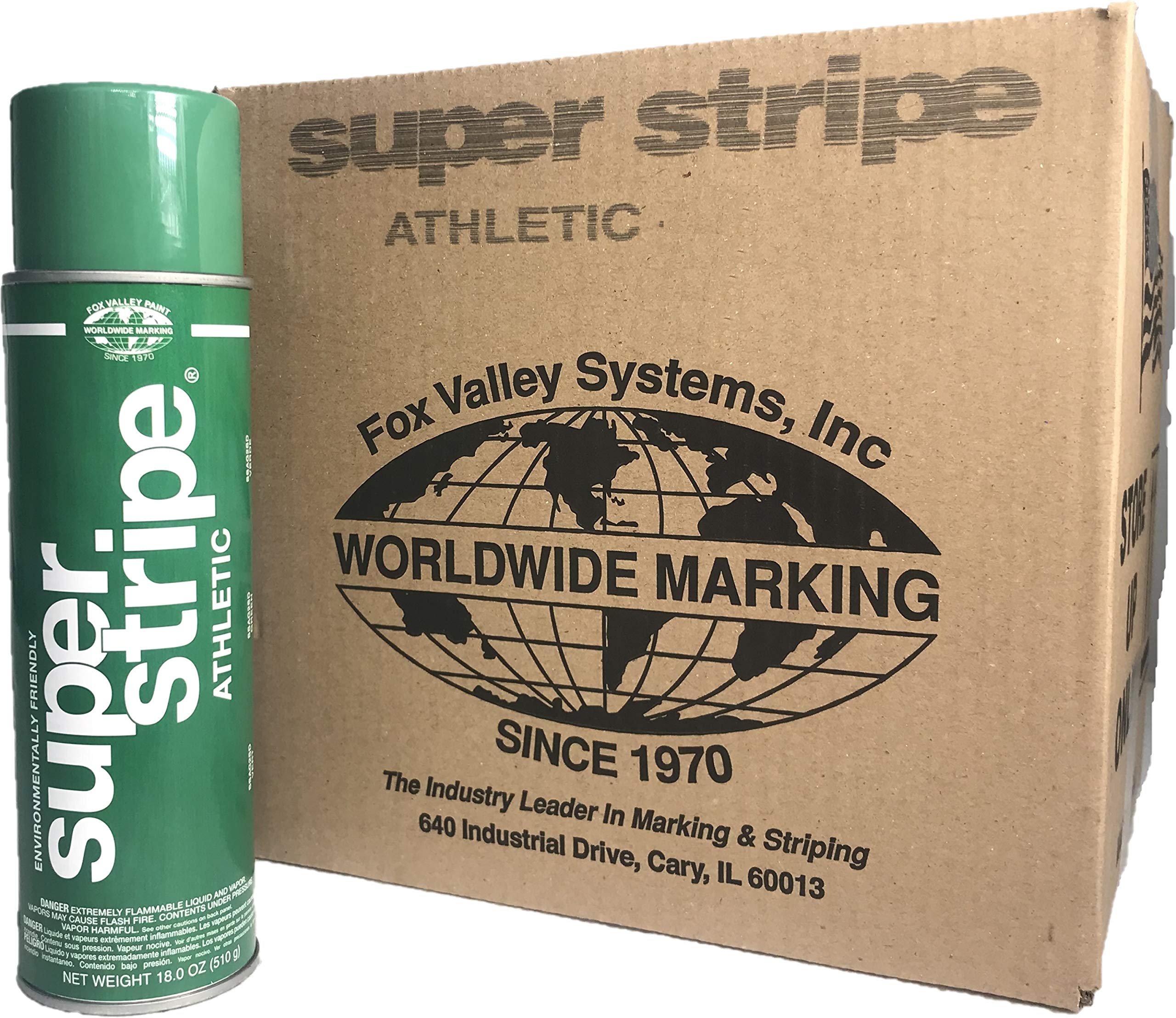 Fox Valley Athletic Field Marking Spray Paint - 18oz Paint Cartridge (Case of 12 Cans) - Athletic Green - Perfect for Soccer, Football & Baseball Field Line Marking