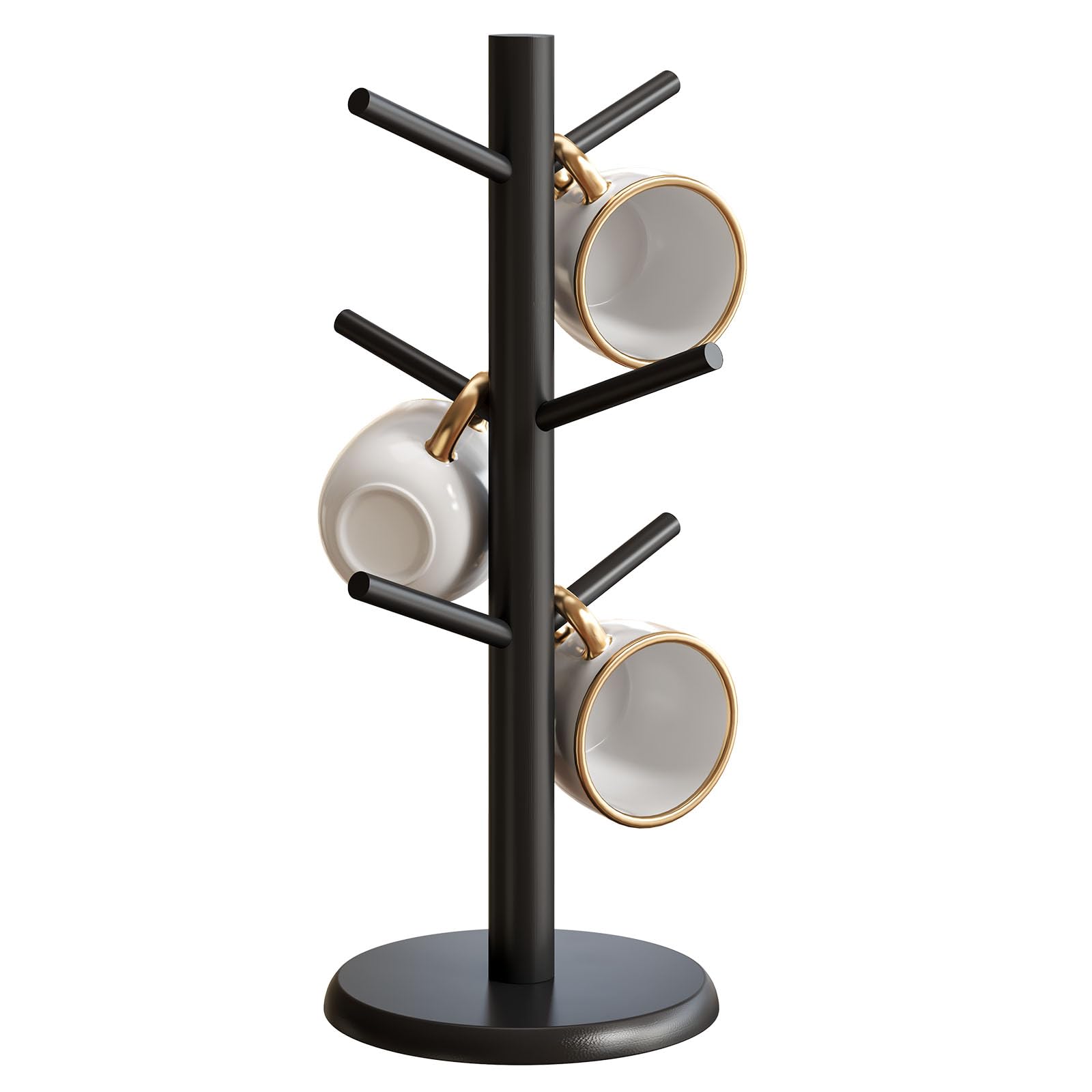 Black Coffee Mug Holder with 6 Hooks - Countertop Cup Organizer for Kitchen & Office