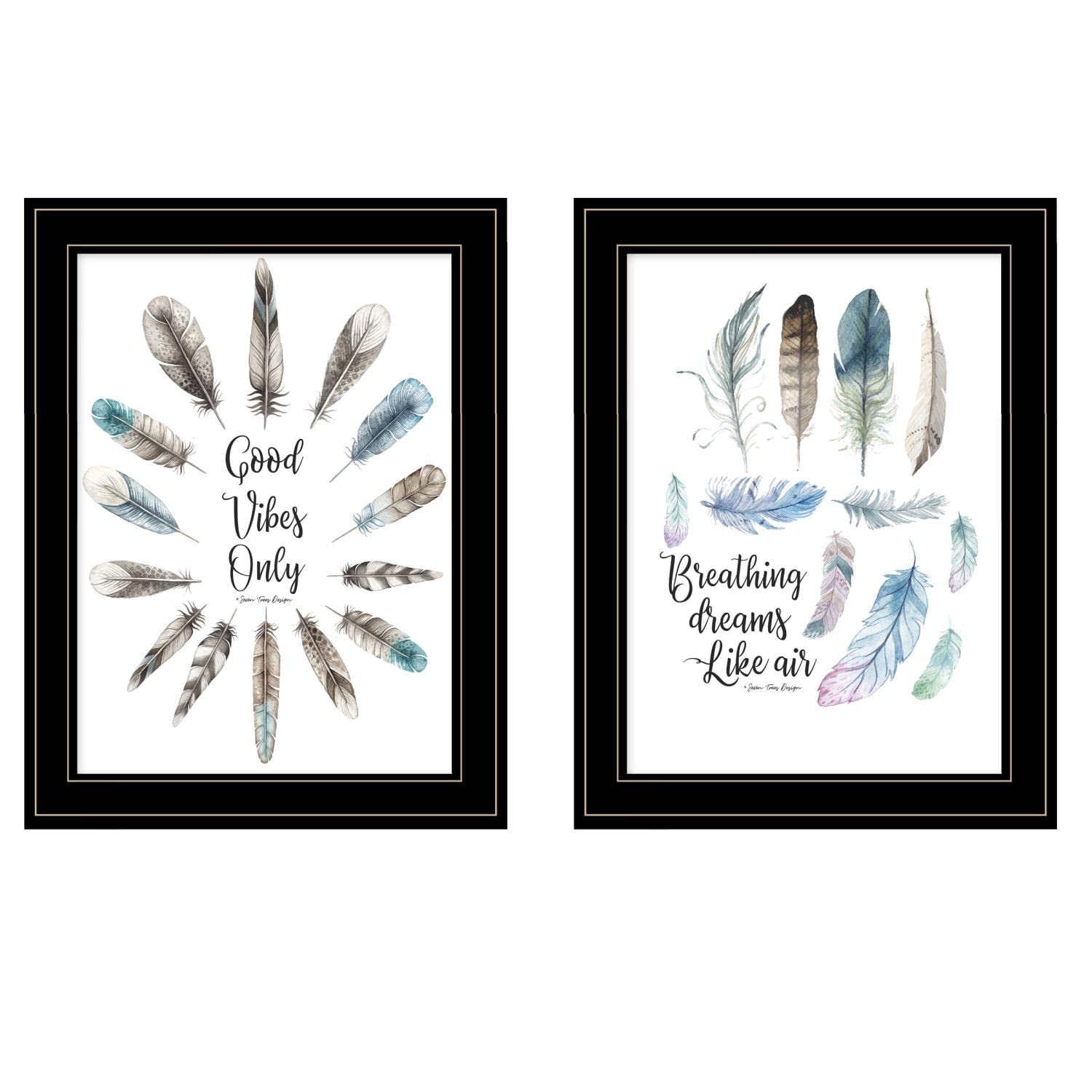 Good Vibes 2-Piece Wall Art Set - Black Framed Vignette by Seven Trees Design | Perfect for Living Room, Bedroom & Office Decor