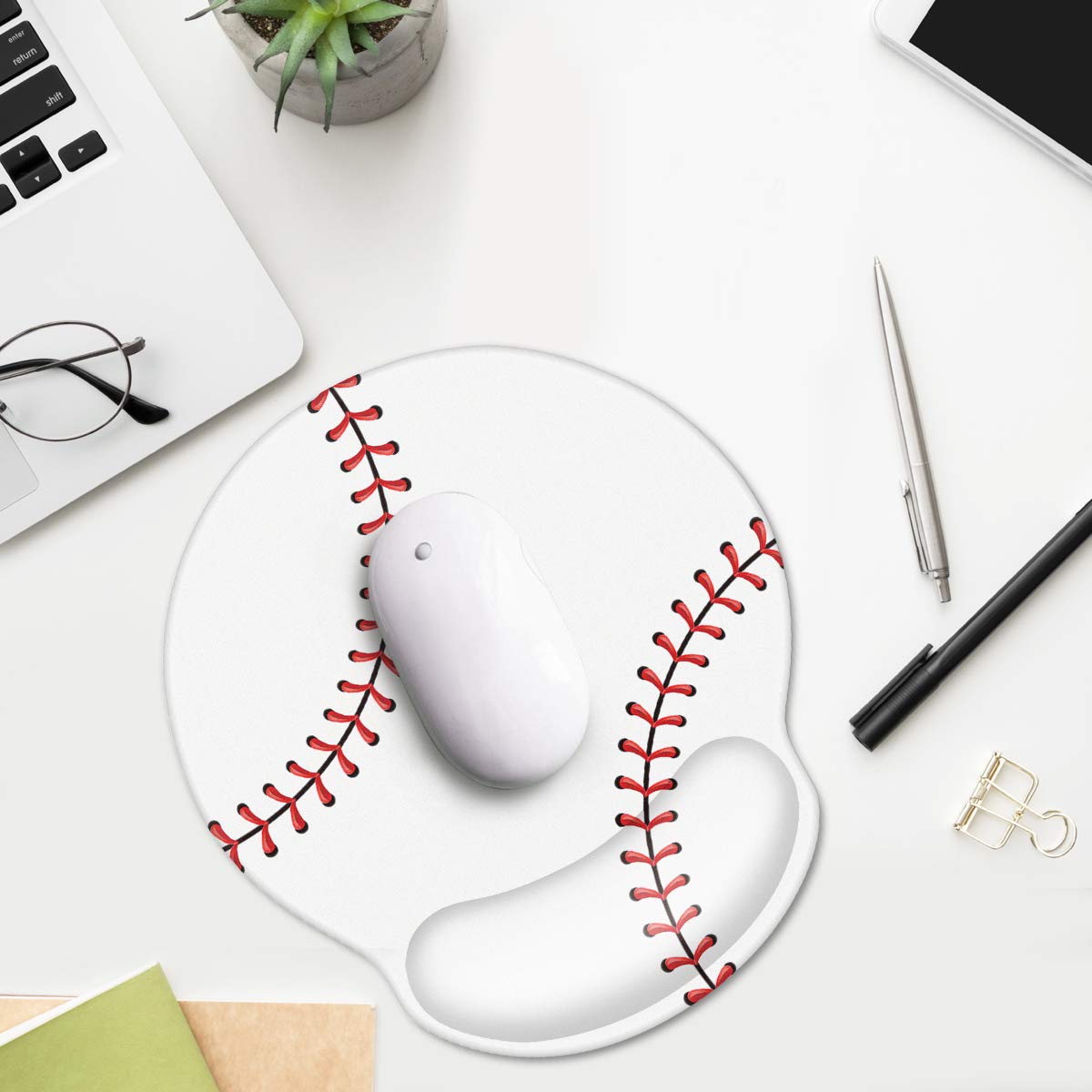 Waveyu Ergonomic Mouse Pad with Wrist Support - Non-Slip Rubber Base Gaming & Office Mousepad for Computer, Laptop & Desk - Perfect for Typing, Gaming & Pain Relief (Baseball Design) - Ideal for Home Office, Gaming Setup & Workstation Comfort