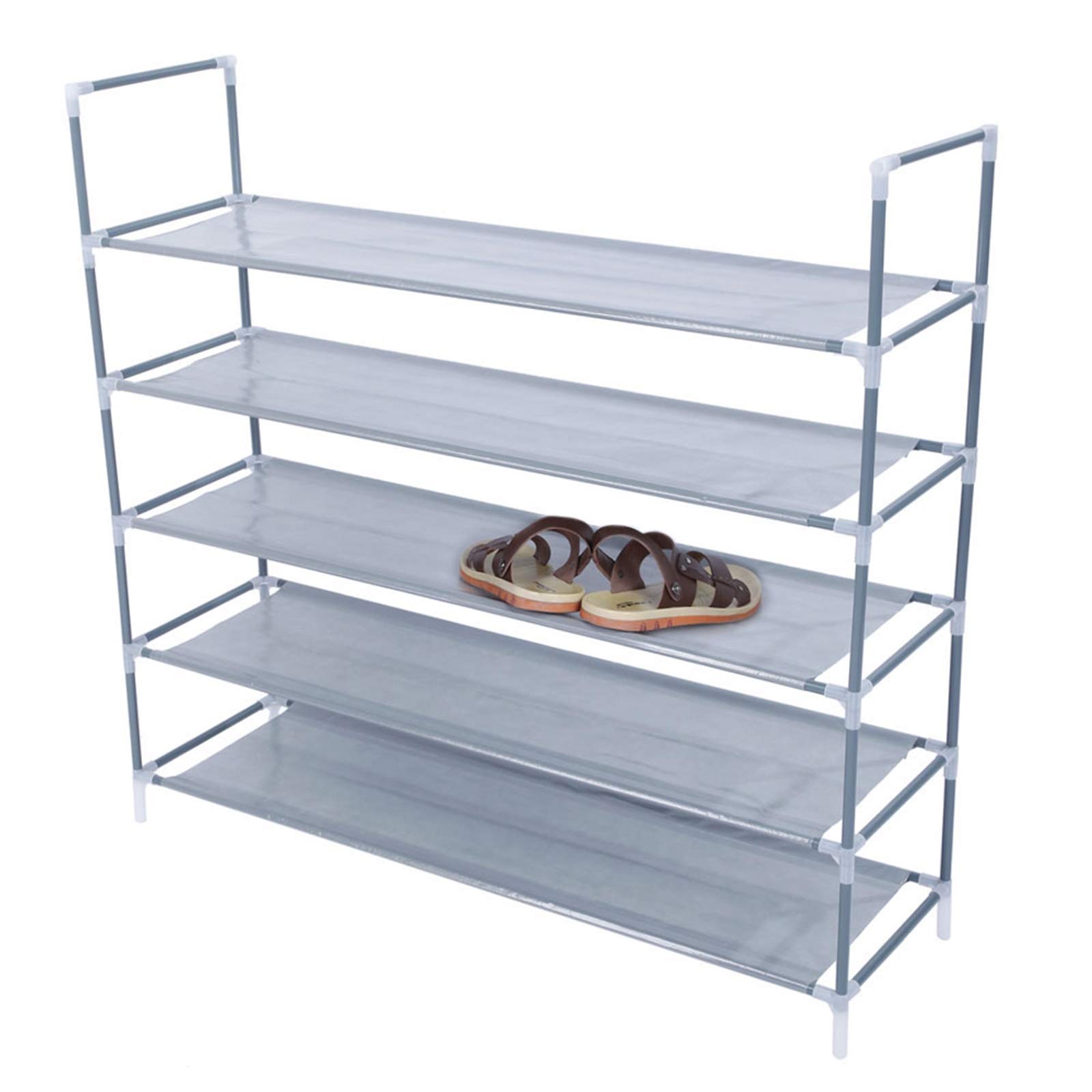 5-Tier Non-Woven Fabric Shoe Rack with Handle - Easy Assembly, Space-Saving Storage Organizer for Entryway, Closet & Bedroom (Gray)