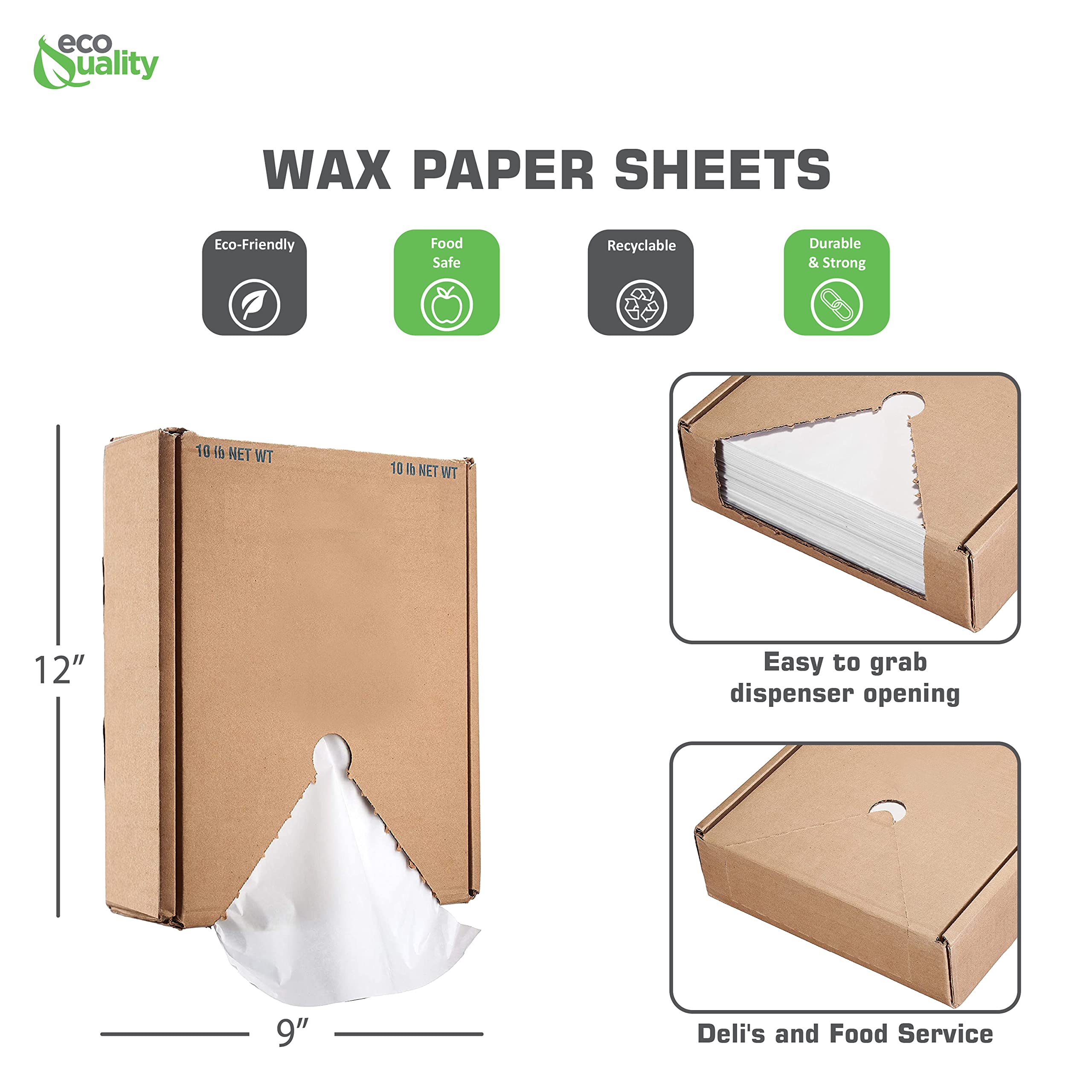 EcoQuality 2-Pack Wax Deli Paper Sheets 9x12 Inches - Grease Resistant Sandwich Wrapping Paper, Microwave Safe Food Liner for Restaurants, BBQ, Catering & School Cafeterias | Perfect for Deli Sandwiches, Burgers, Bakery Items & Food Truck Service (9