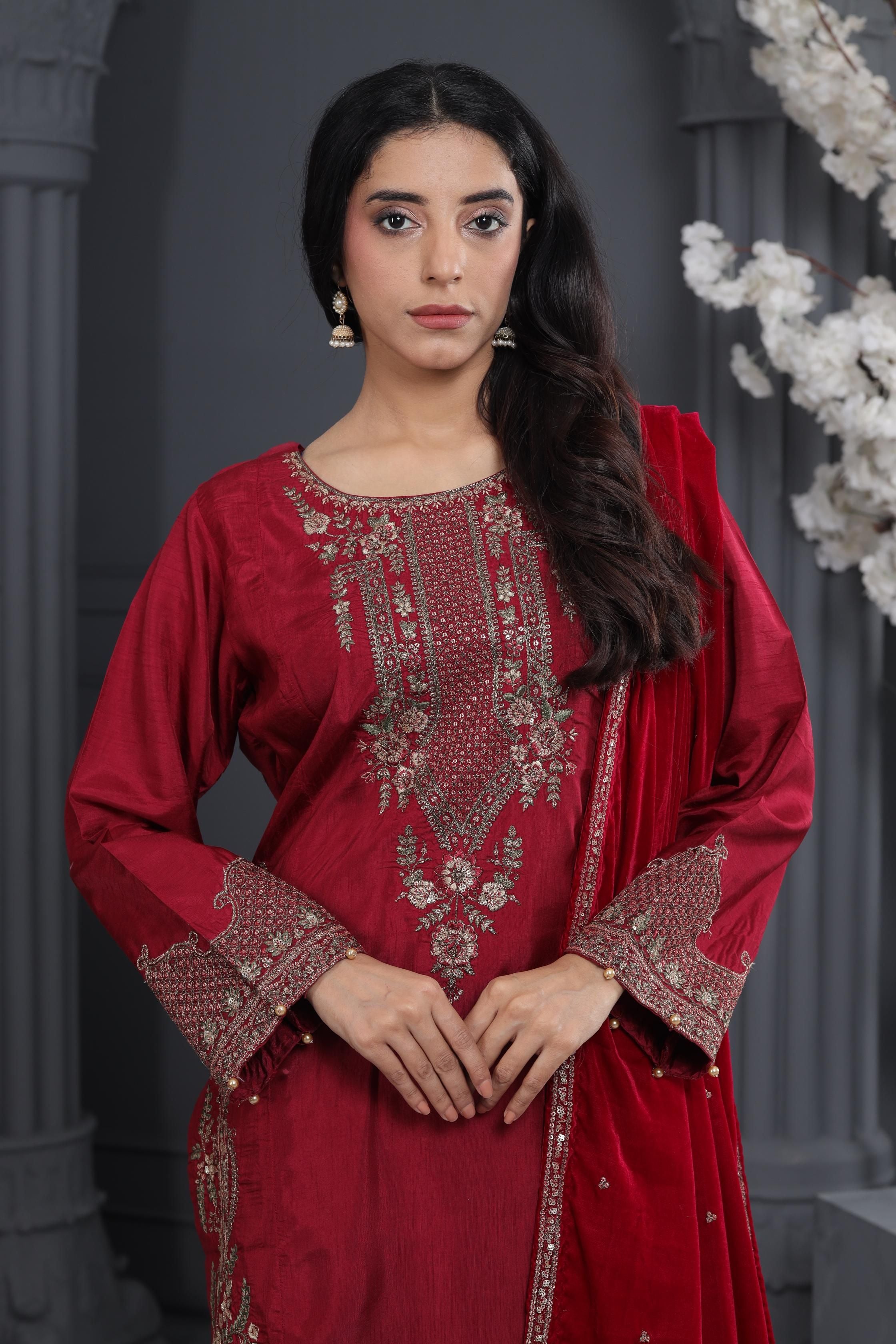 Maria B Festive Embroidered Stitched Dress - Elegant Party Wear for Women | Perfect for Weddings, Festivals & Special Occasions