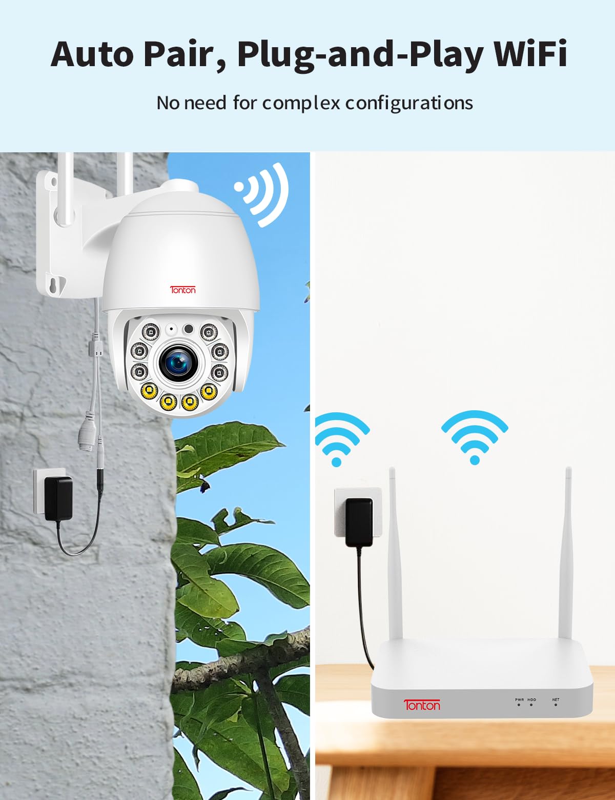 Tonton 3MP Wireless Outdoor Security Camera System with 10CH Dual WiFi NVR - 360° Auto Tracking, IP66 Waterproof, Motion Detection Alerts, 2-Way Audio, Night Vision & 1TB HDD (4 Pan-Tilt Cameras) - Ideal for Home, Business & Property Surveillance
