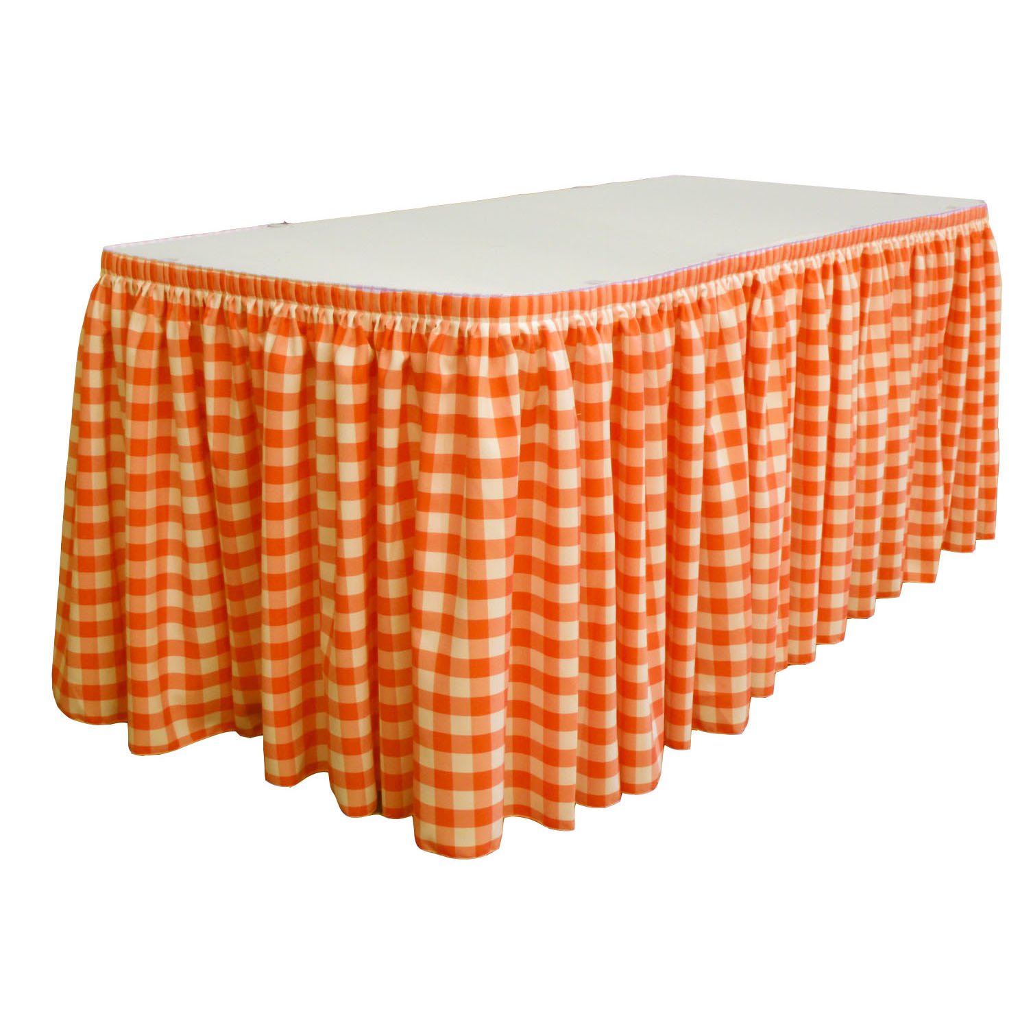 LA Linen Oversized Checkered Table Skirt with 15 L-Clips - 30' x 29