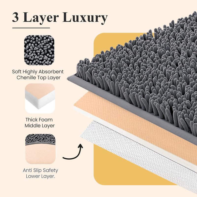 MAYSHINE Ultra Soft Plush Shaggy Chenille Bath Mat - Super Absorbent Non-Slip Bathroom Rug with Fluffy Microfiber - 24