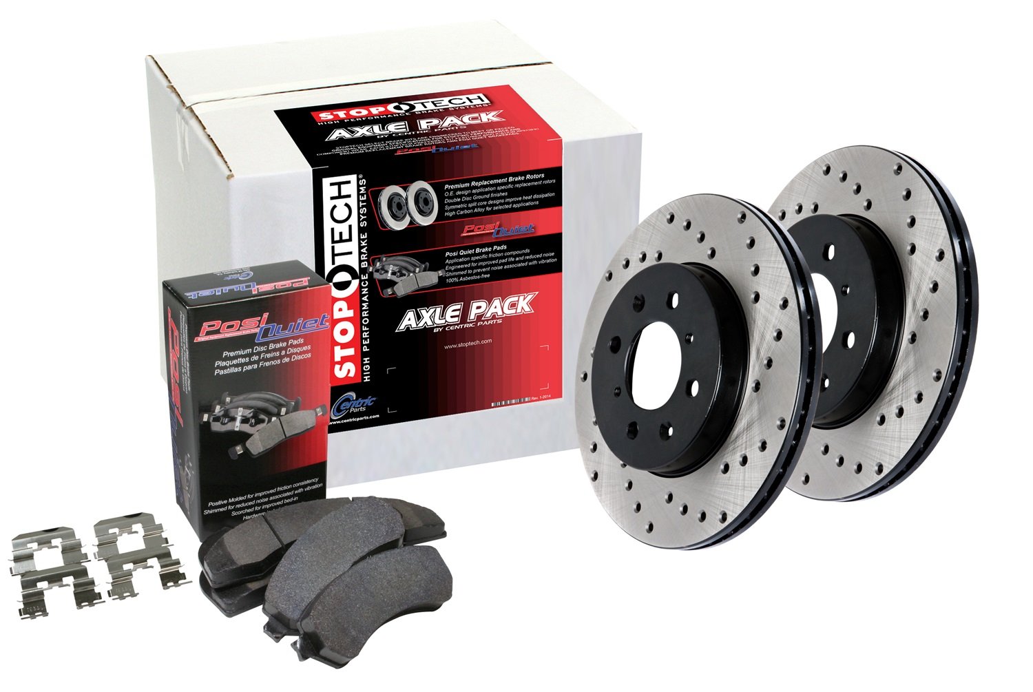 Stoptech 939.42044 Street Performance Axle Pack - Drilled Front Brake Rotors for Enhanced Stopping Power | Perfect for Daily Driving & Track Use