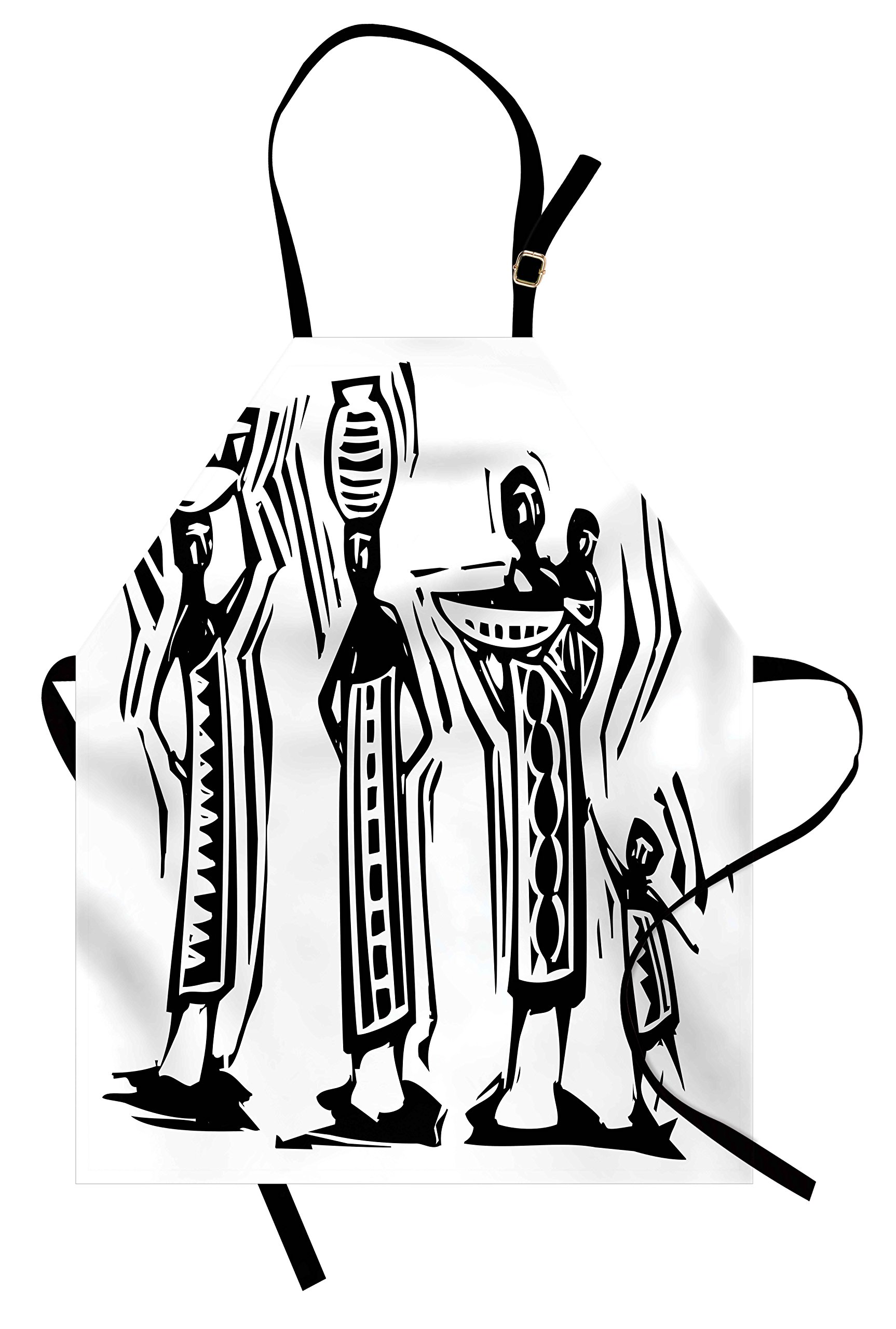 Lunarable Ethnic Apron - Traditional Baskets & Pots Design - Adjustable Unisex Kitchen Bib Apron for Cooking, Baking, Gardening - Black & White - Perfect for Home Chefs, BBQ Parties & Pottery Enthusiasts