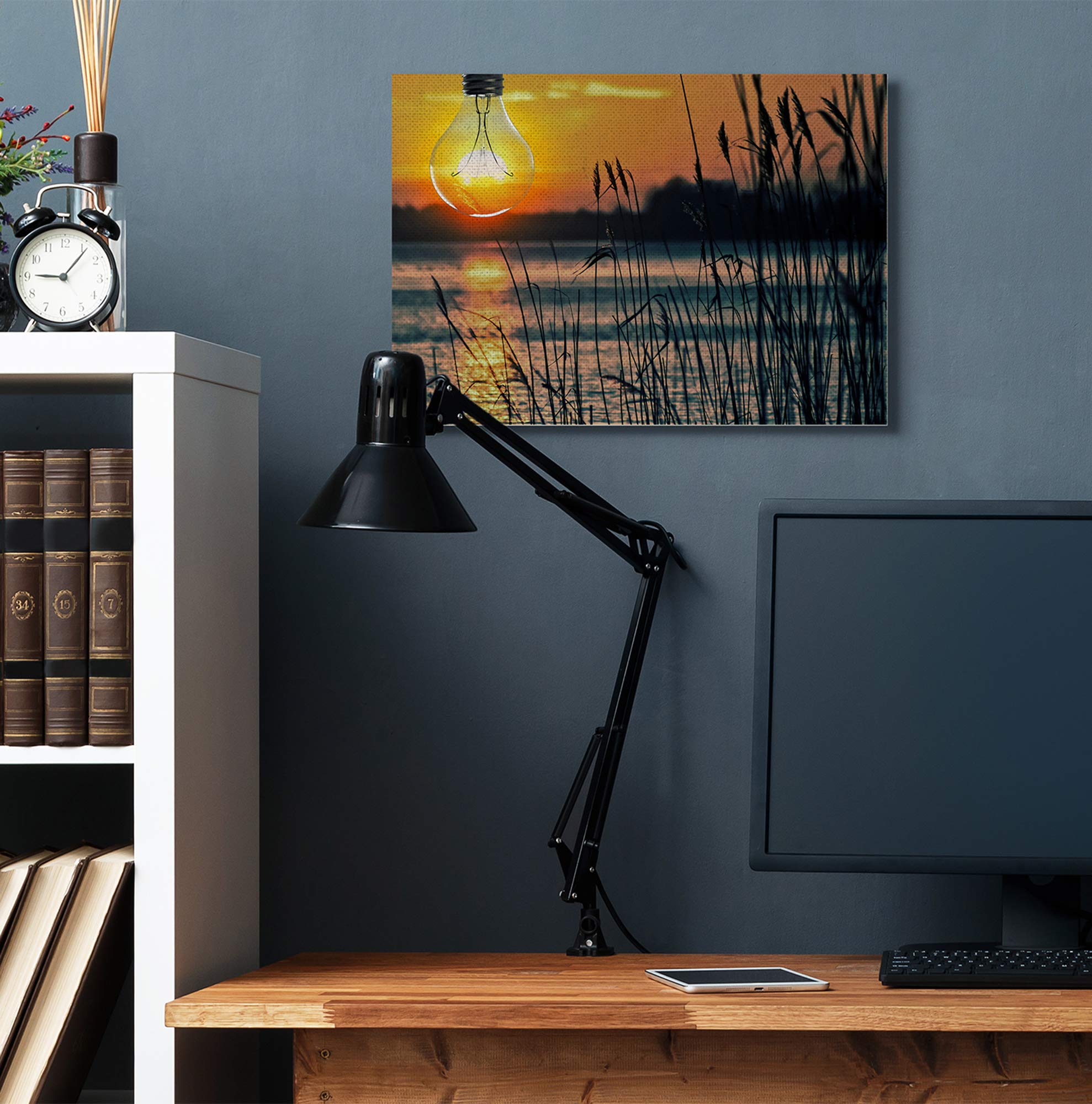 Stupell Industries Lightbulb Sun Lake Reeds Photograph Wall Art by Marcus Prime - 24x30 Inch Canvas Print for Living Room, Bedroom & Office Decor
