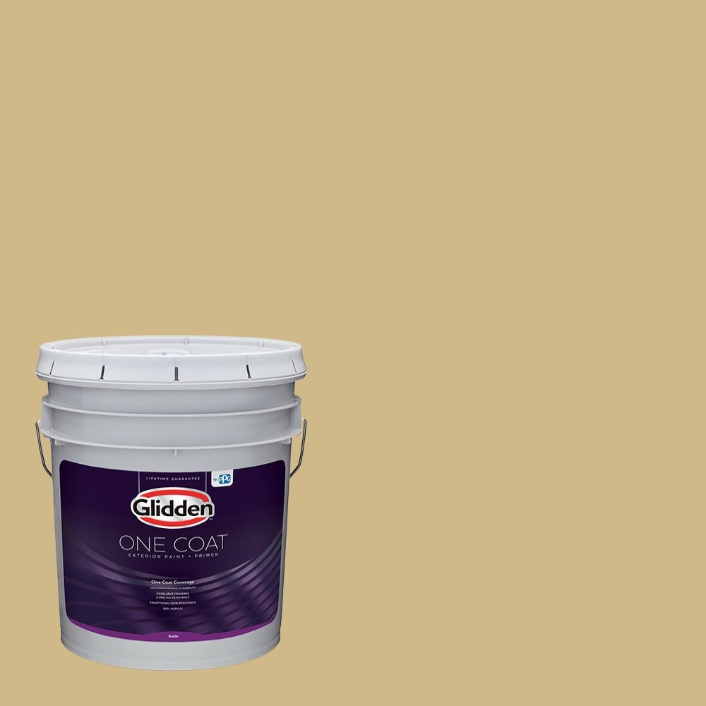 Glidden Exterior Paint + Primer in Beige/Appalachian Trail - One Coat Coverage, Satin Finish, 5-Gallon Bucket - Perfect for House Siding, Fences & Outdoor Projects