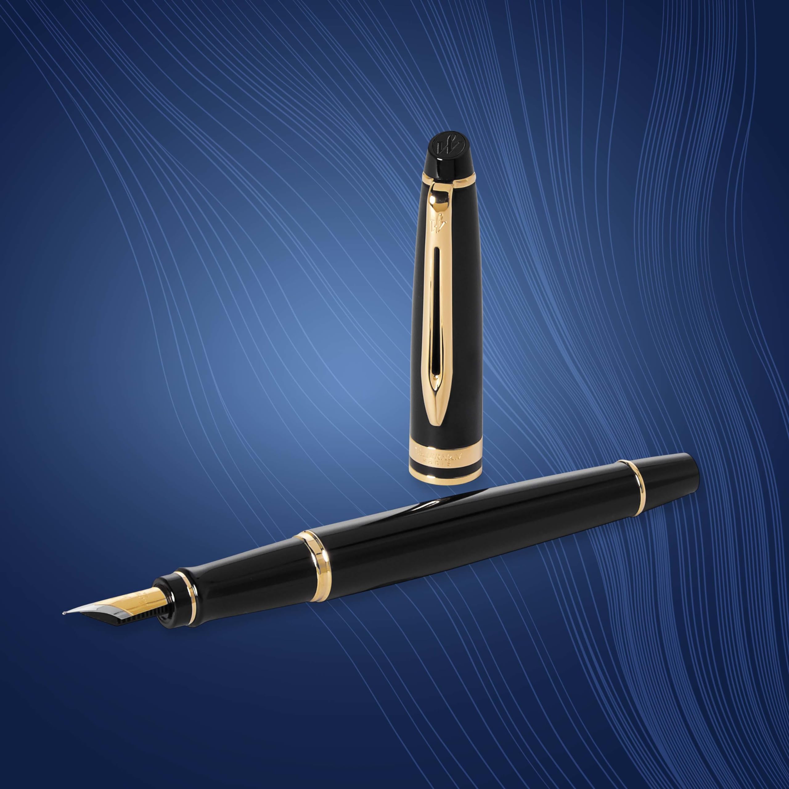 Waterman Expert Fountain Pen - Gloss Black with 23k Gold Trim, Medium Nib, Luxury Gift Box | Premium Writing Instrument for Business Professionals, Graduation Gifts & Collectors | Elegant Office Use & Special Occasions