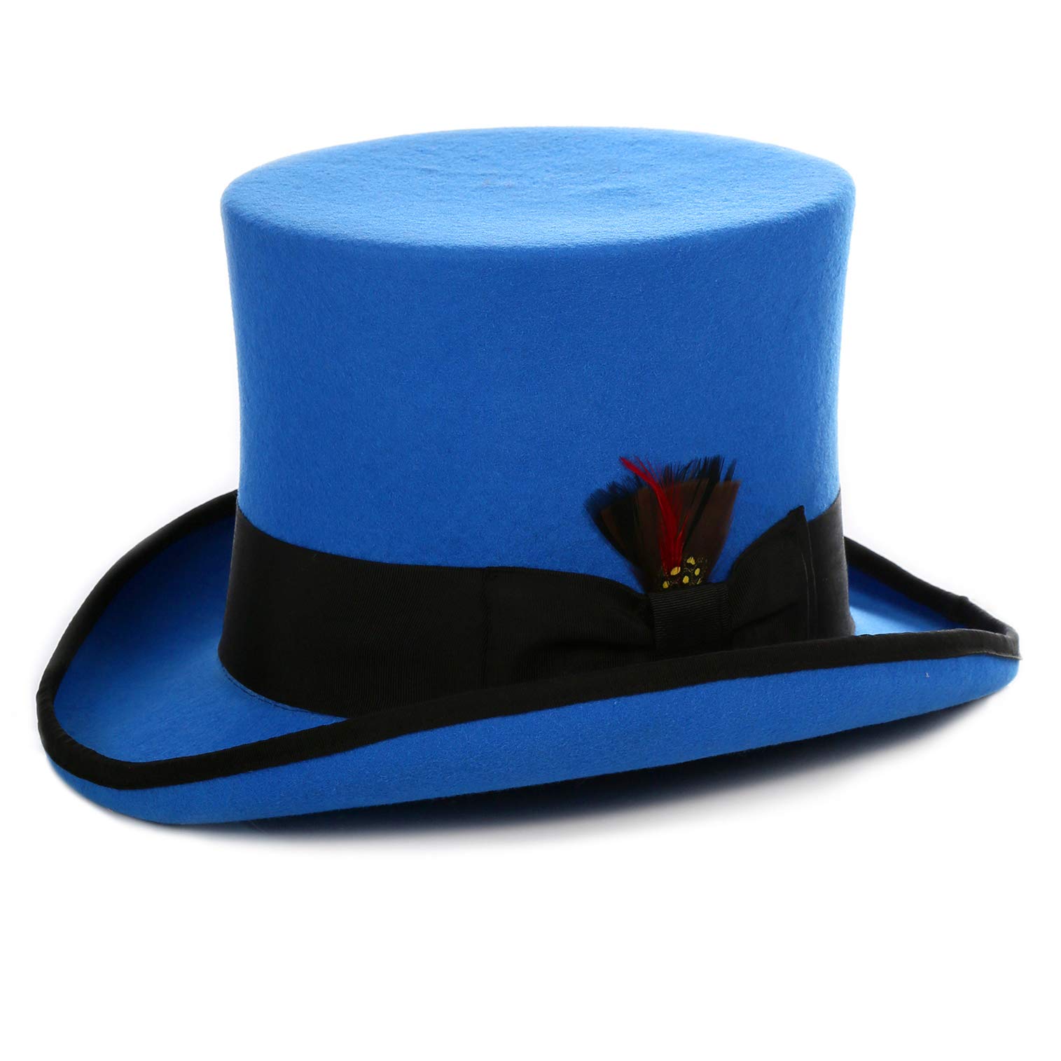 Ferrecci Wool Felt Top Hat - 18 Stylish Colors with Grosgrain Ribbon & Removable Feather - Unisex Design for Men & Women - Perfect for Weddings, Cosplay, and Vintage Fashion