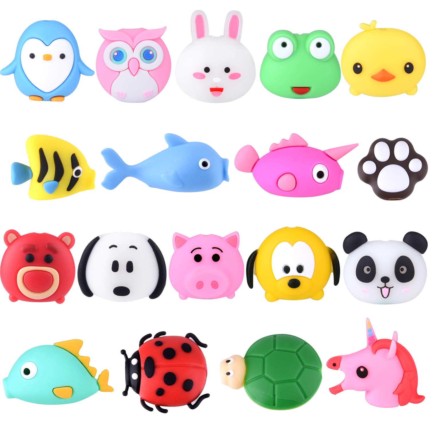 TUPARKA 18pcs USB Lightning Cable Protector - Cute Fish Animal Design Charging Cable Saver for iPhone, Android Phones - Durable Plastic Phone Accessory to Protect USB Charger from Damage | Perfect for Home, Office, Travel & Daily Use