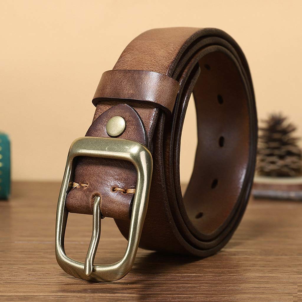 Premium Genuine Leather Belt for Men - 100% Cowhide Dress Belt with Antique Copper Buckle - Adjustable 43