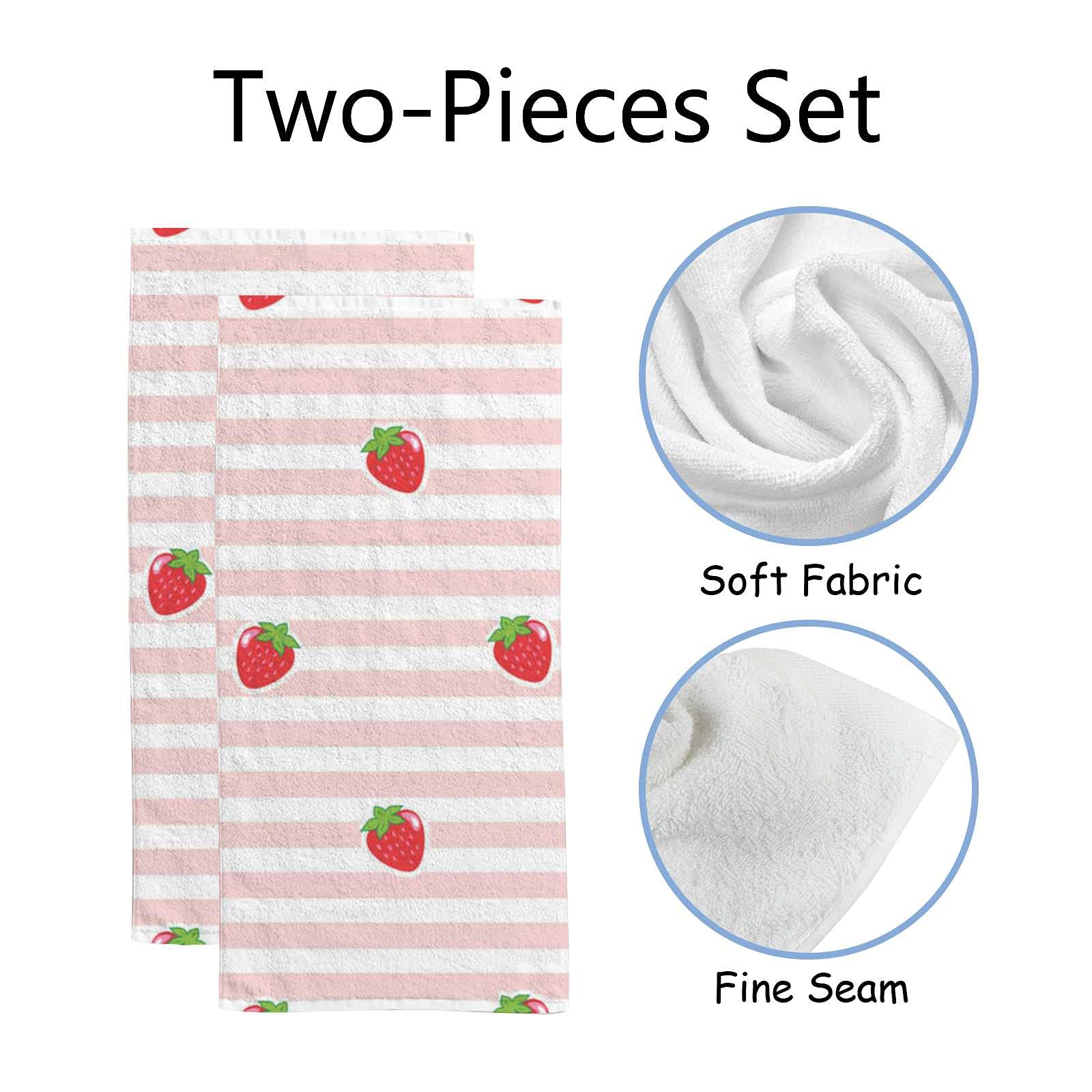 Soft Pink Strawberry Print Hand & Face Towels Set of 2 - Super Absorbent Quick Dry Bath & Kitchen Washcloths (30x15 Inch) - Perfect for Bathroom, Kitchen & Couples Gift