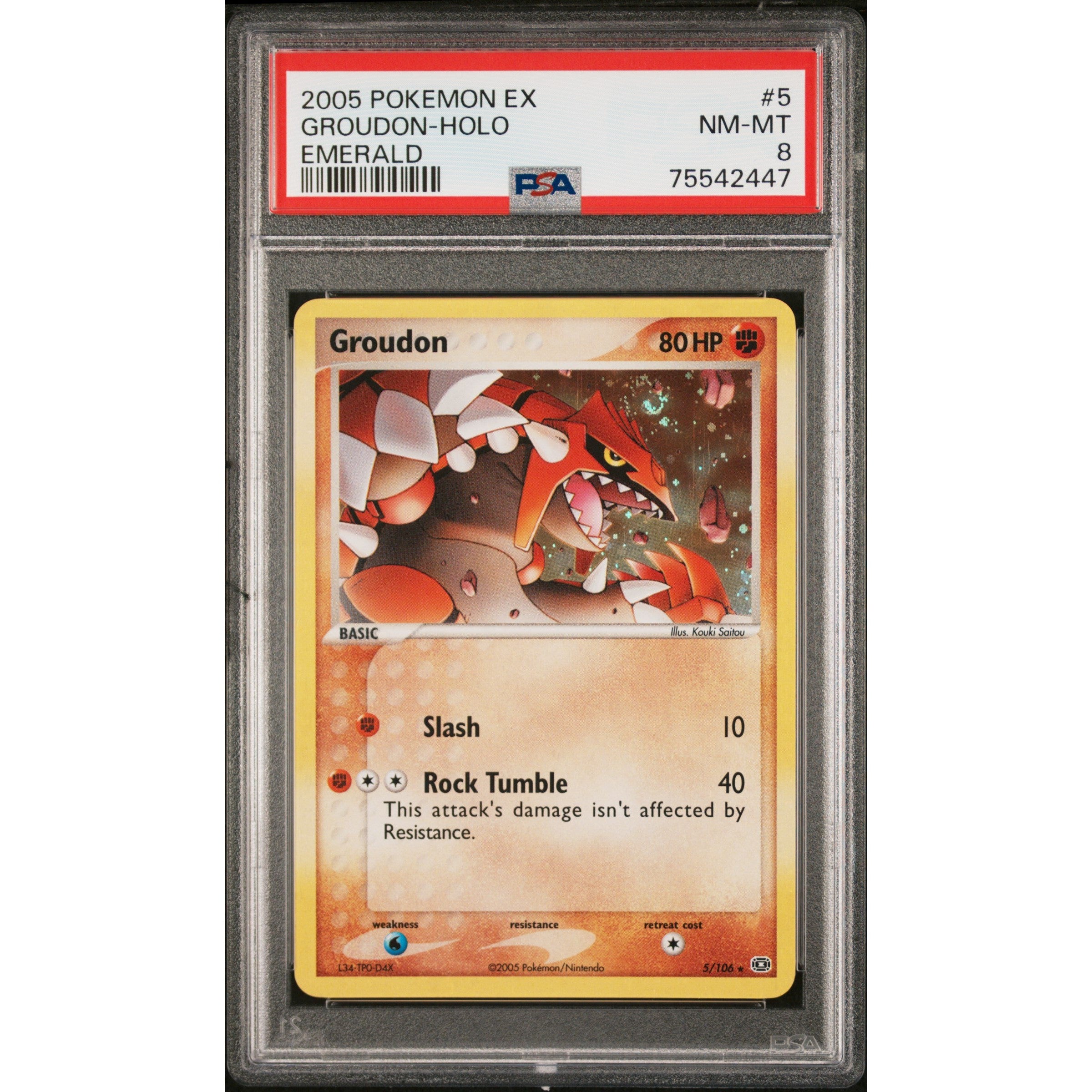 2005 Pokemon Emerald Groudon 5/106 PSA 8 Graded Card - Rare Collectible for Pokemon TCG Fans & Investors | Perfect for Display, Gaming, and Trading Card Collections