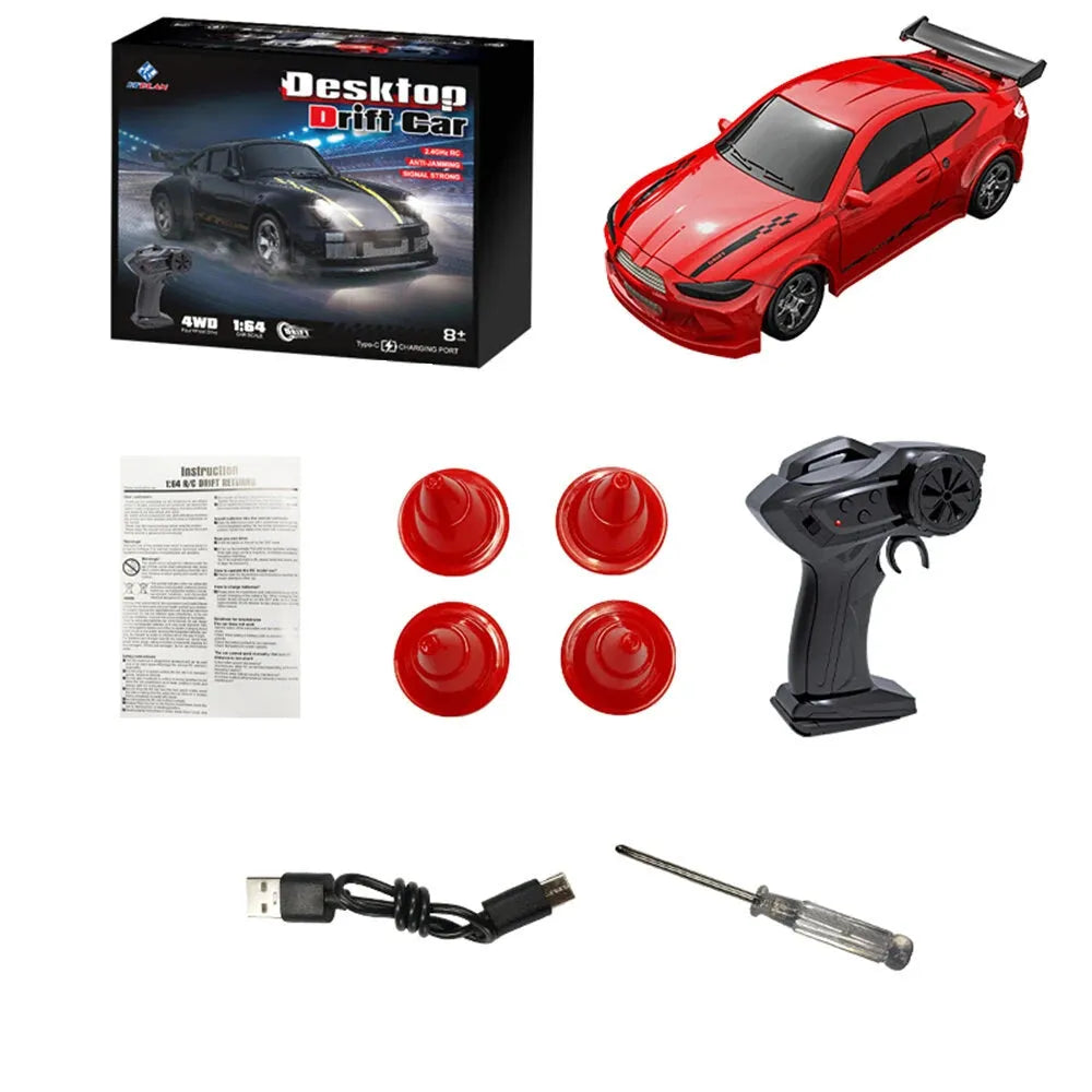 KFPLAN KF20 1/64 Scale 4WD Drift RC Car - Mini High Speed Remote Control Racing Vehicle with LED Lights for Kids & Adults - Perfect for Indoor Racing, Drifting, and Backyard Fun