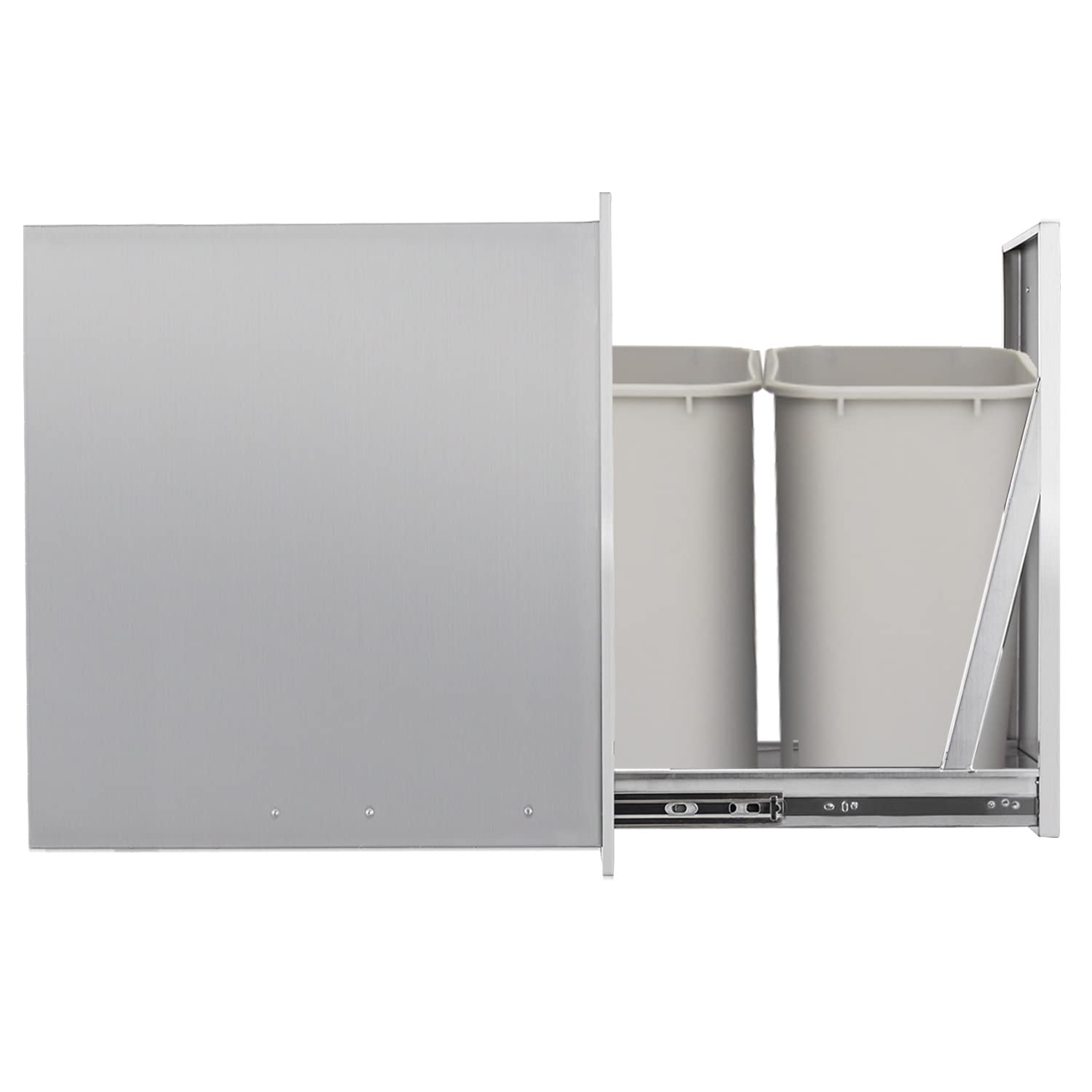 Stainless Steel Pull-Out Double Trash Drawer for Outdoor Kitchen - Holds Two 10 Gallon Commercial Waste Bins | Perfect for BBQ Areas, Patio Storage & RV Organization
