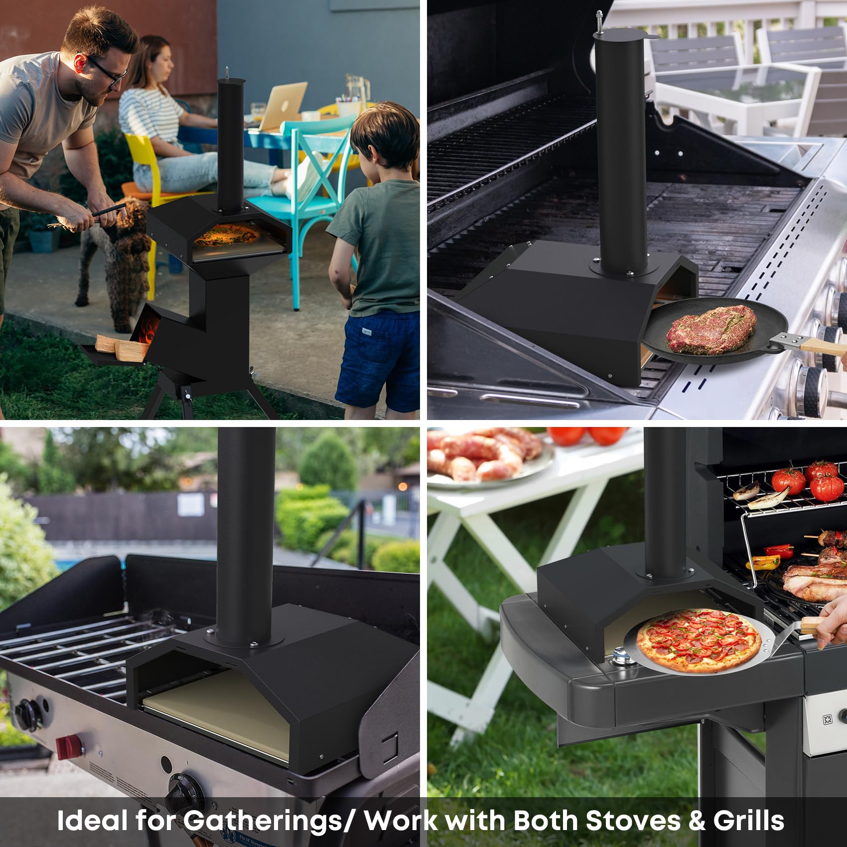 Stanbroil 14 Inch Outdoor Pizza Oven Box - Wood Burning Stove Compatible, Portable Wood Fired Pizza Maker with Pizza Stone for Grill, Stove Top & Camping - Perfect for Backyard BBQs, Picnics & Outdoor Cooking