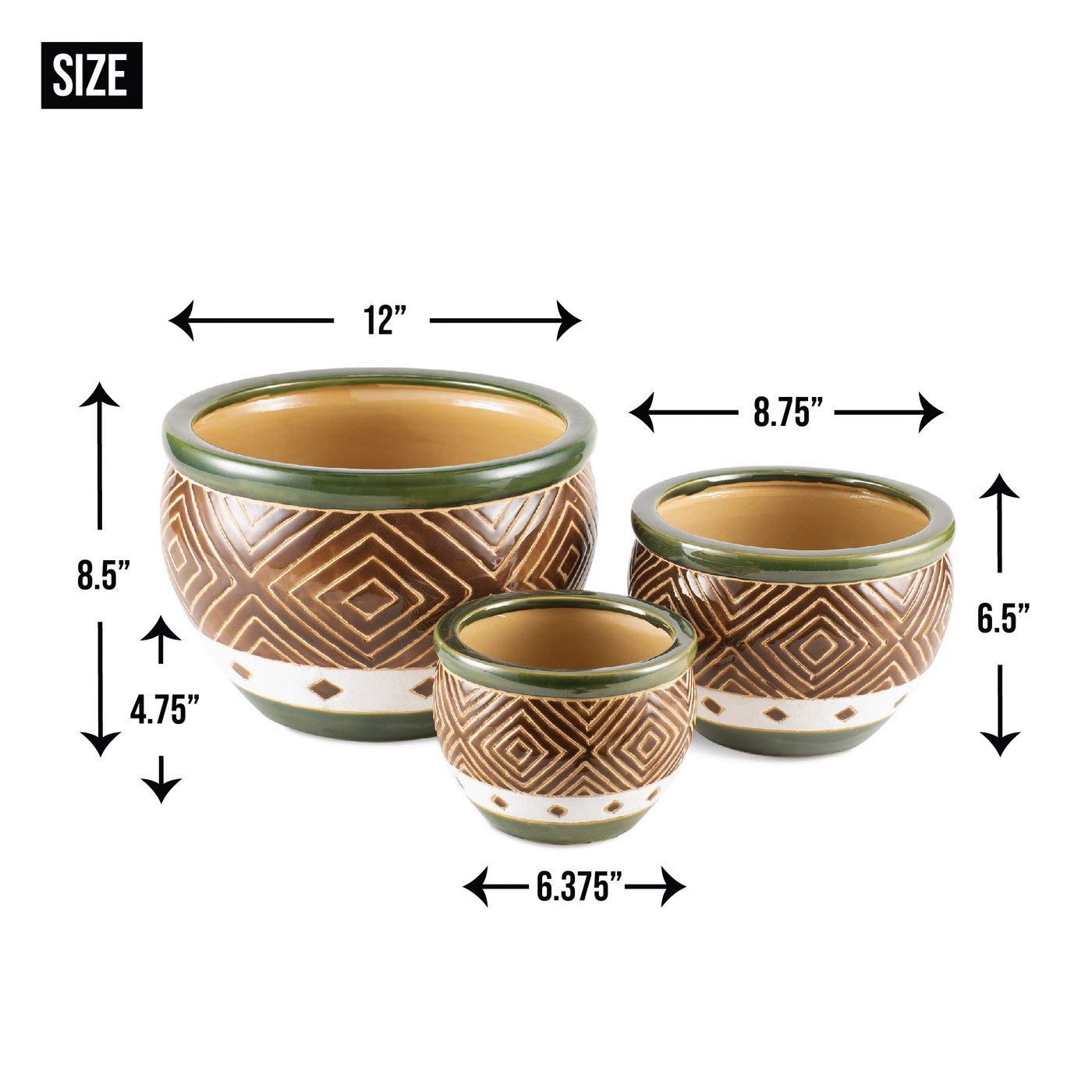 Jade Planters Trio Set - Small, Medium, Large Ceramic Succulent Pots for Indoor Plants - Perfect for Home Decor, Office Desk, and Gift Giving