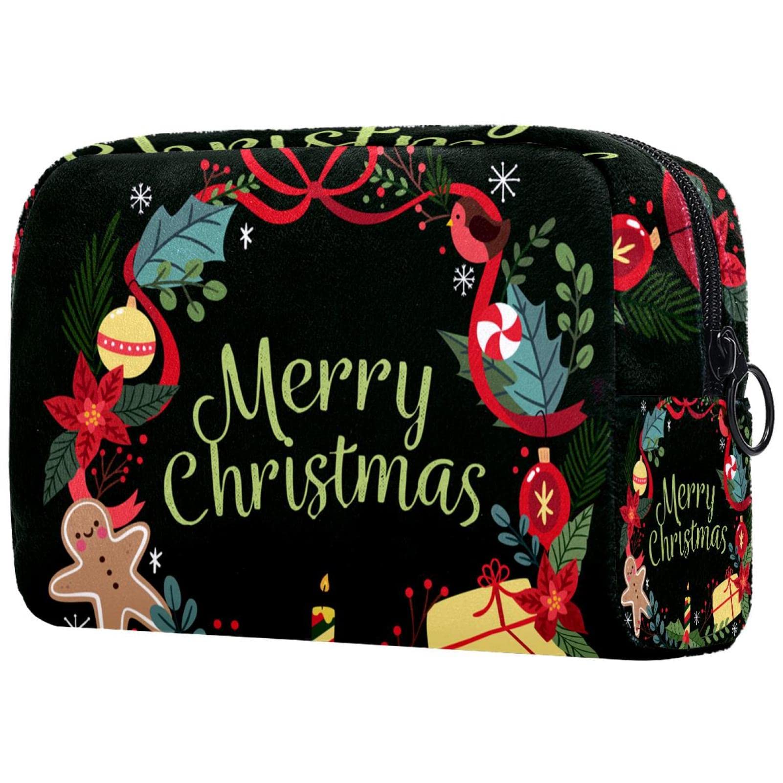 Small Makeup Bag for Women - Travel Cosmetic Pouch with Merry Christmas Pattern - Perfect for Holiday Gifts, Travel Essentials & Daily Beauty Storage