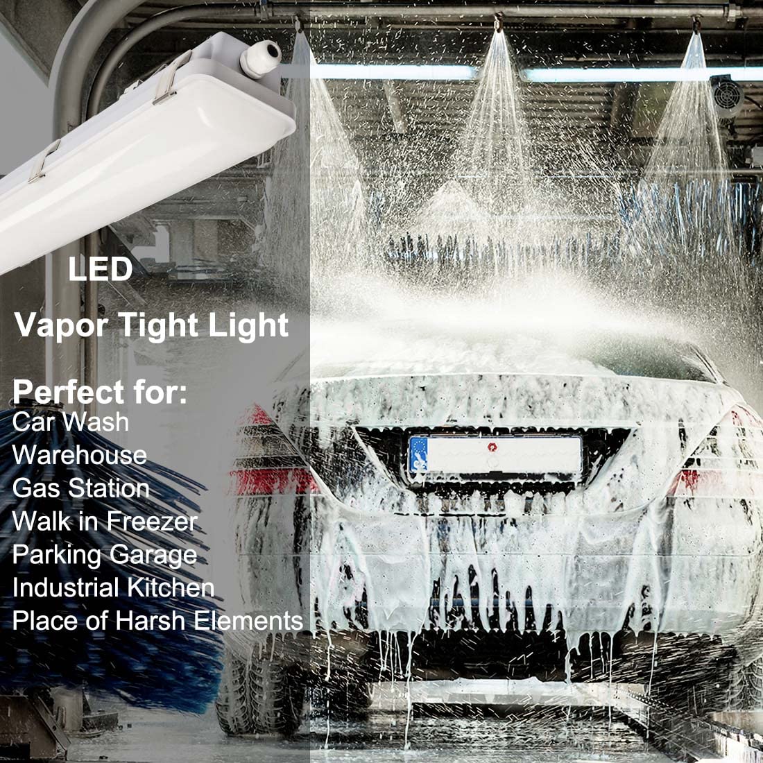 DAKASON 8FT LED Vapor Tight Light 120W/100W/80W Tunable, 15600lm IP66 Waterproof LED Vapor Proof Fixture (100-277V) - 2 Pack - Perfect for Outdoor, Parking Garage, Car Wash, Warehouse, and Industrial Lighting