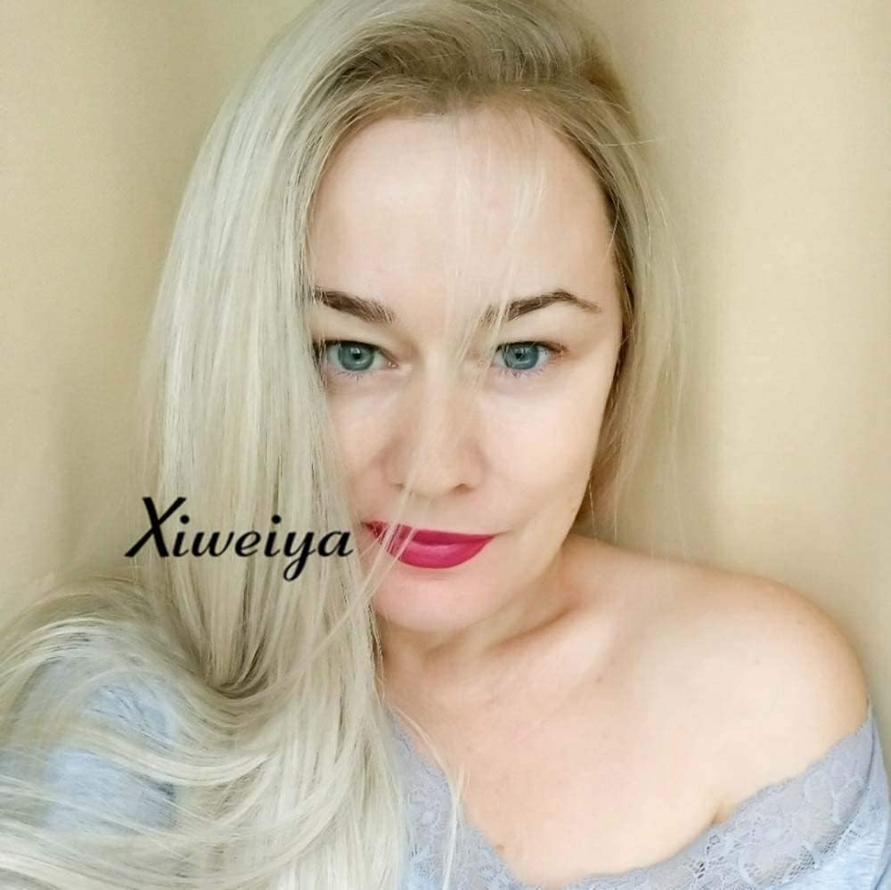 Xiweiya Blonde Straight Wigs with Light Roots - Long Ombre Brown/Blonde Synthetic Lace Front Wig - Heat Resistant Fiber - Perfect for Cosplay, Halloween, Parties & Daily Wear