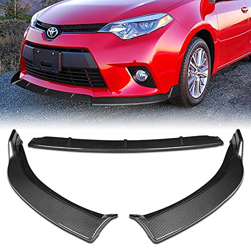 3PCS Front Bumper Body Kit Spoiler Lip + 6PCS Side Skirt Extensions Splitters Diffuser for 2014-2016 Toyota Corolla Base L/LE - Carbon Fiber Look (86