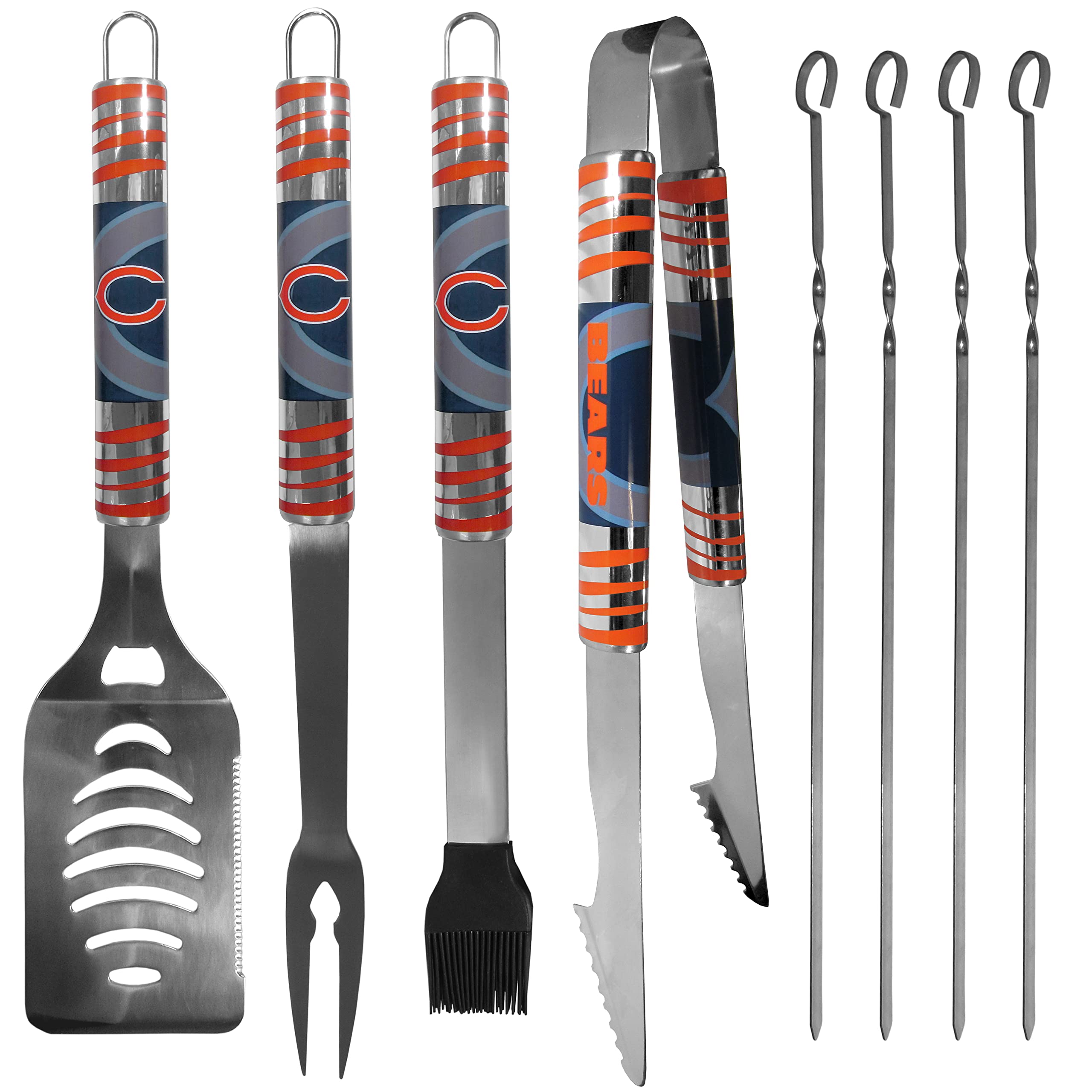 Chicago Bears 8-Piece Steel Tailgating BBQ Set with Case - NFL Fan Shop Grill Accessories for Game Day, Camping & Outdoor Cooking