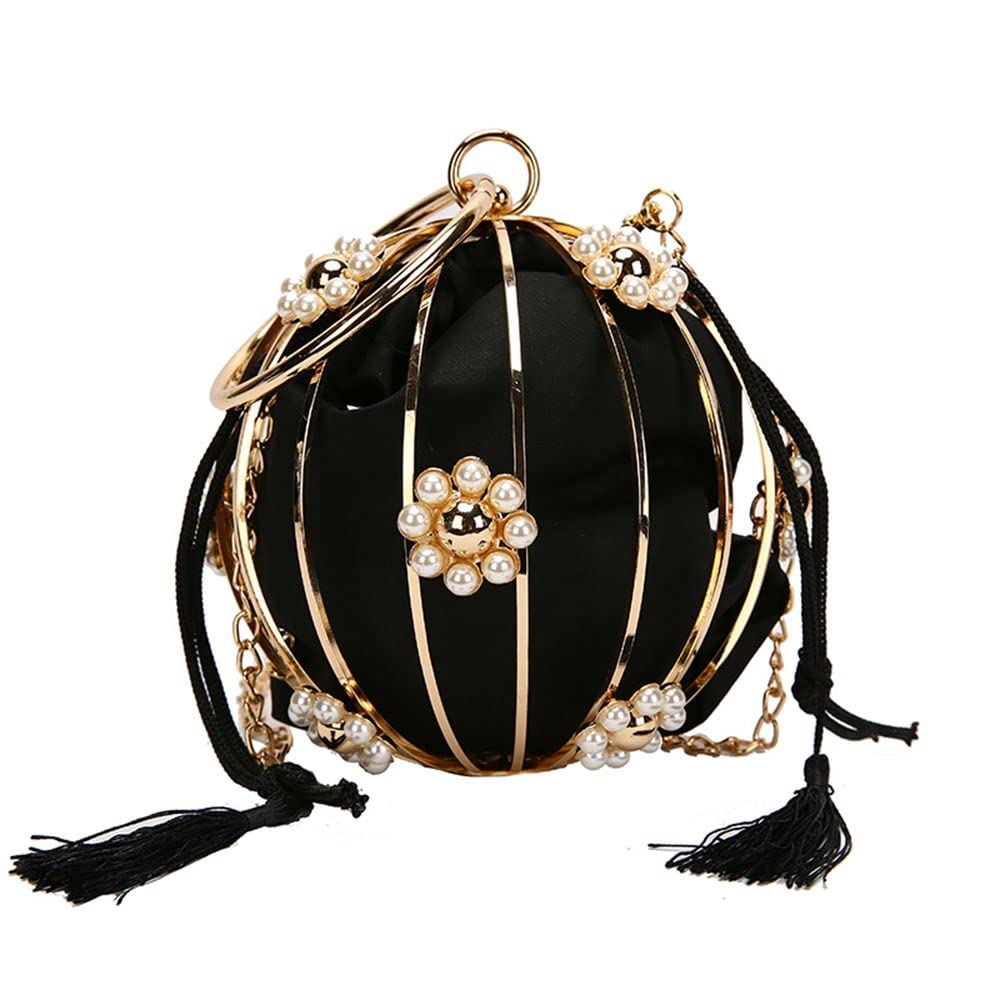Sparkly Rhinestone Evening Clutch Bag for Women - Hollow Metal Beaded Cage Purse with Pearl Accents | Perfect for Prom, Wedding, Cocktail Party & Formal Events