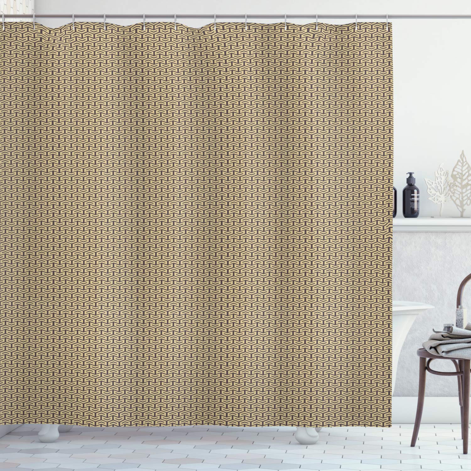 Ambesonne Earth Tones Geometric Wavy Triangle Shower Curtain - 105