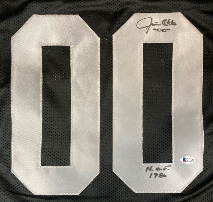 Jim Otto Oakland Raiders Signed Black Football Jersey - HOF 1980 Inscribed BAS - Authentic Collectible for Sports Memorabilia Fans, Man Cave Decor, and NFL Gift Ideas